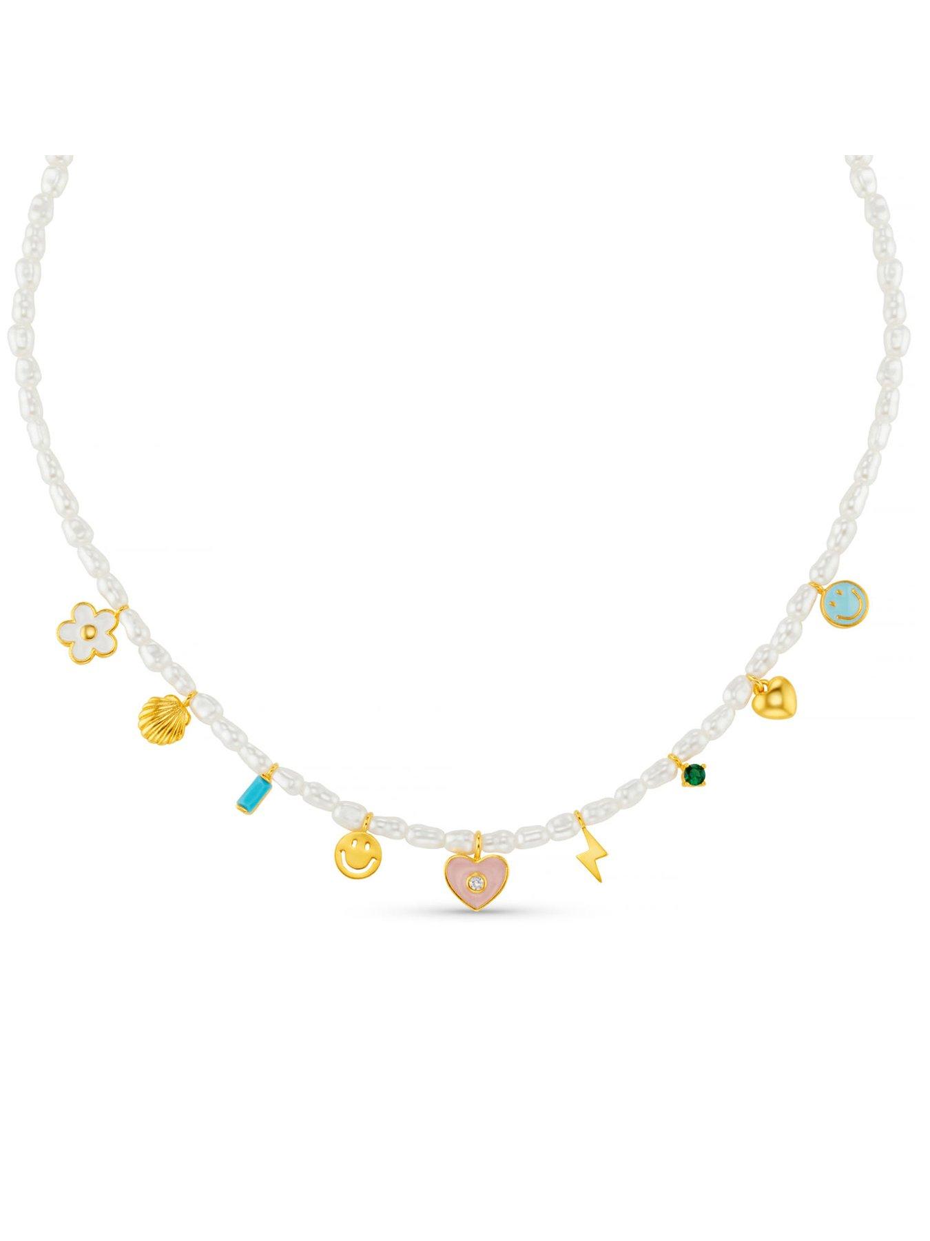 Image 3 of 4 of Orelia Pearl & Enamel Eclectic Charm Necklace