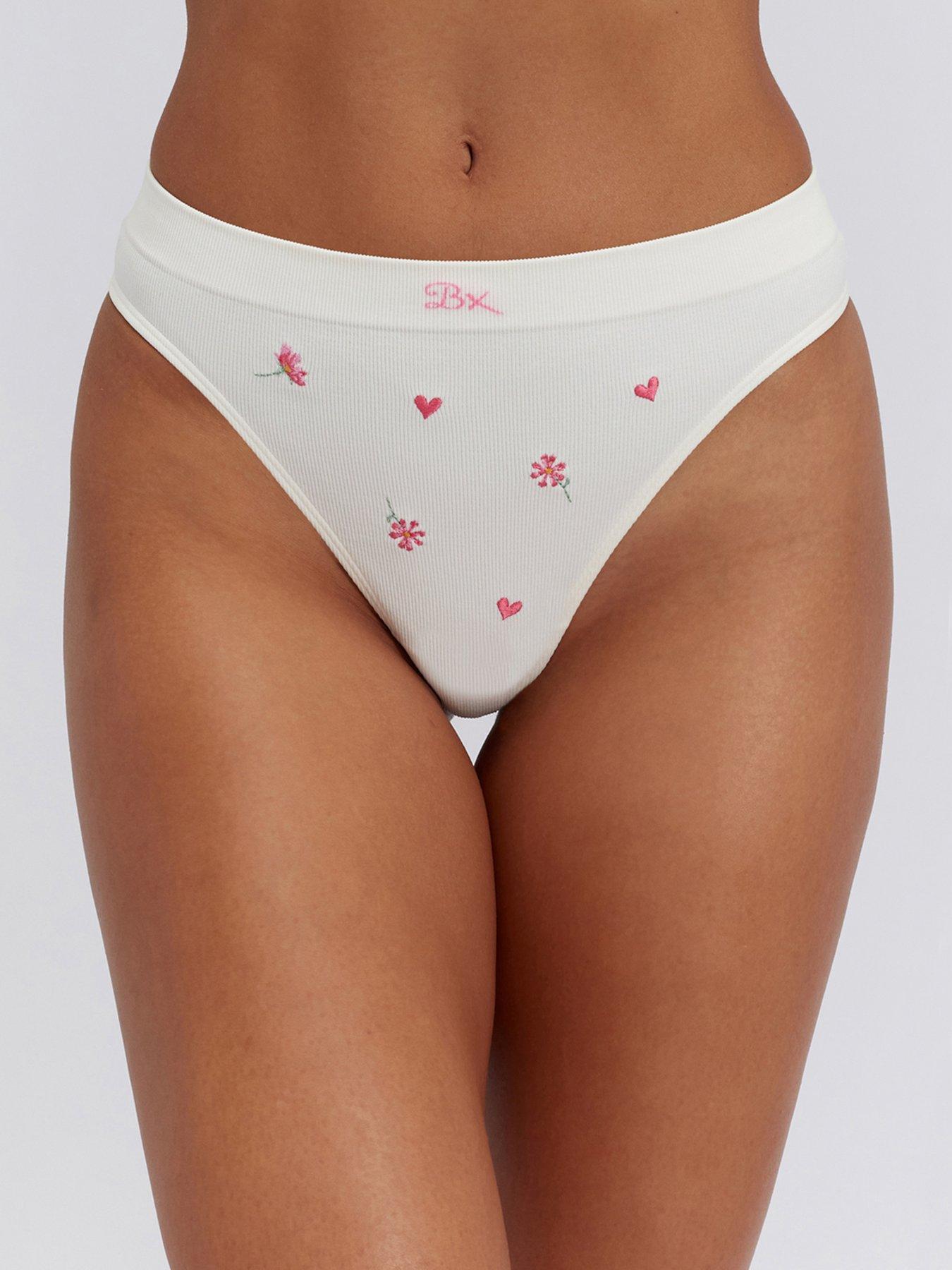Boux Avenue Boux Avenue Floral Emb Seamless Thong - Ivory Mix