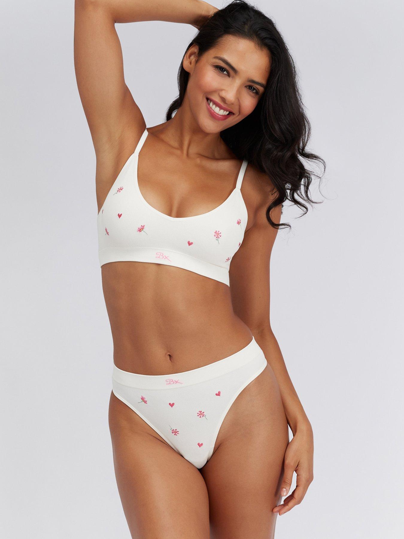 Image 3 of 5 of Boux Avenue Floral Emb Seamless Thong - Ivory Mix