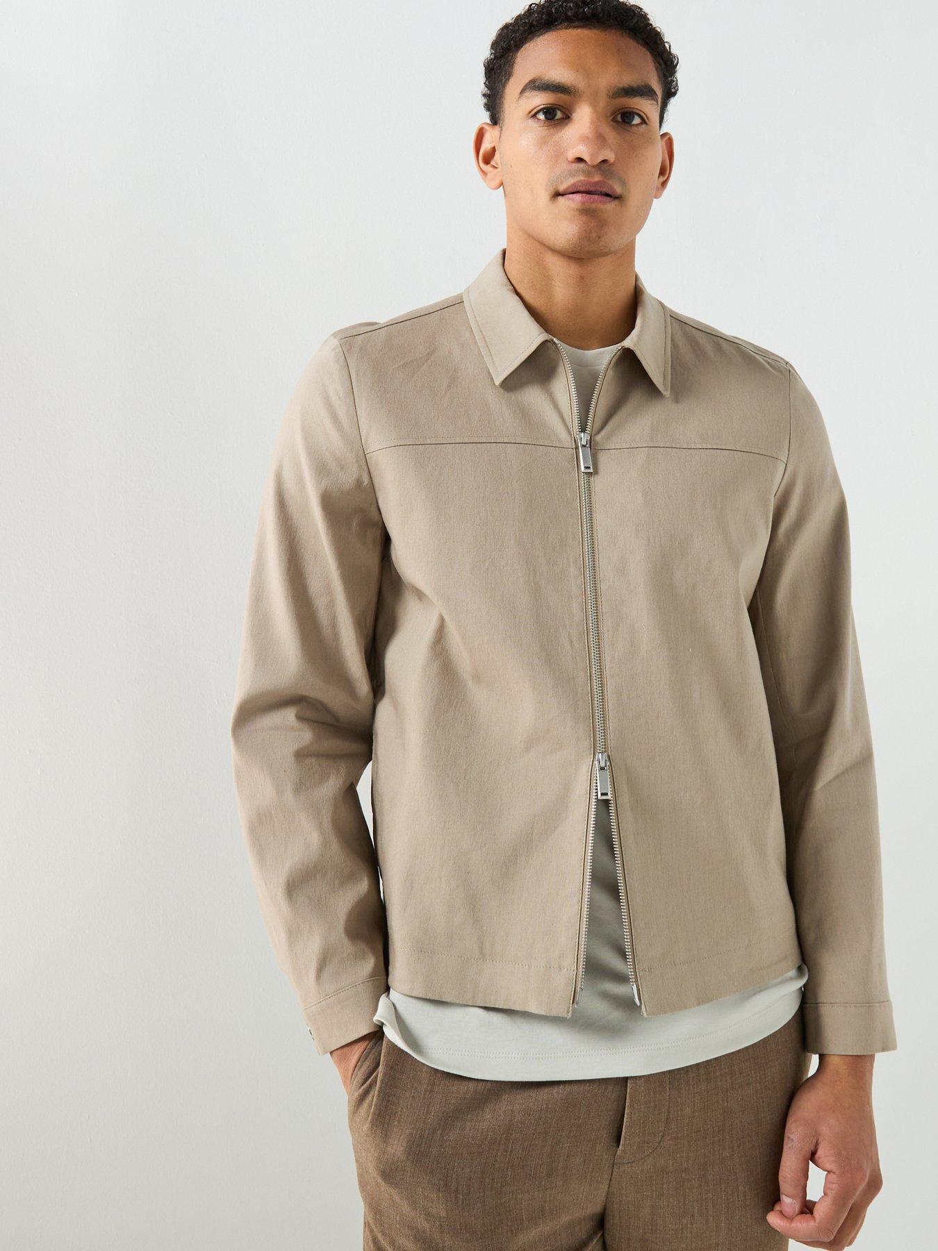 Calvin Klein Linen Lyocell Zip Through Overshirt - Light Beige