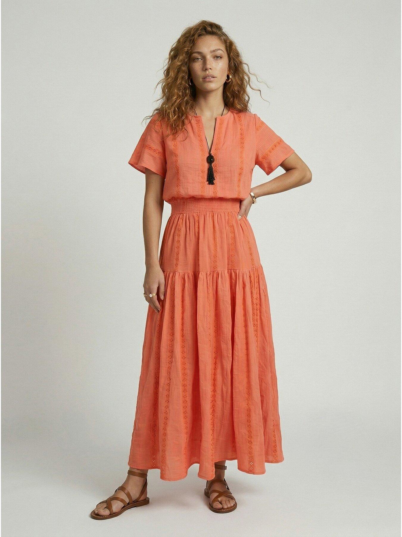 Image 1 of 4 of Raffya Candice Flutter Sleeve Maxi Dress In Orange