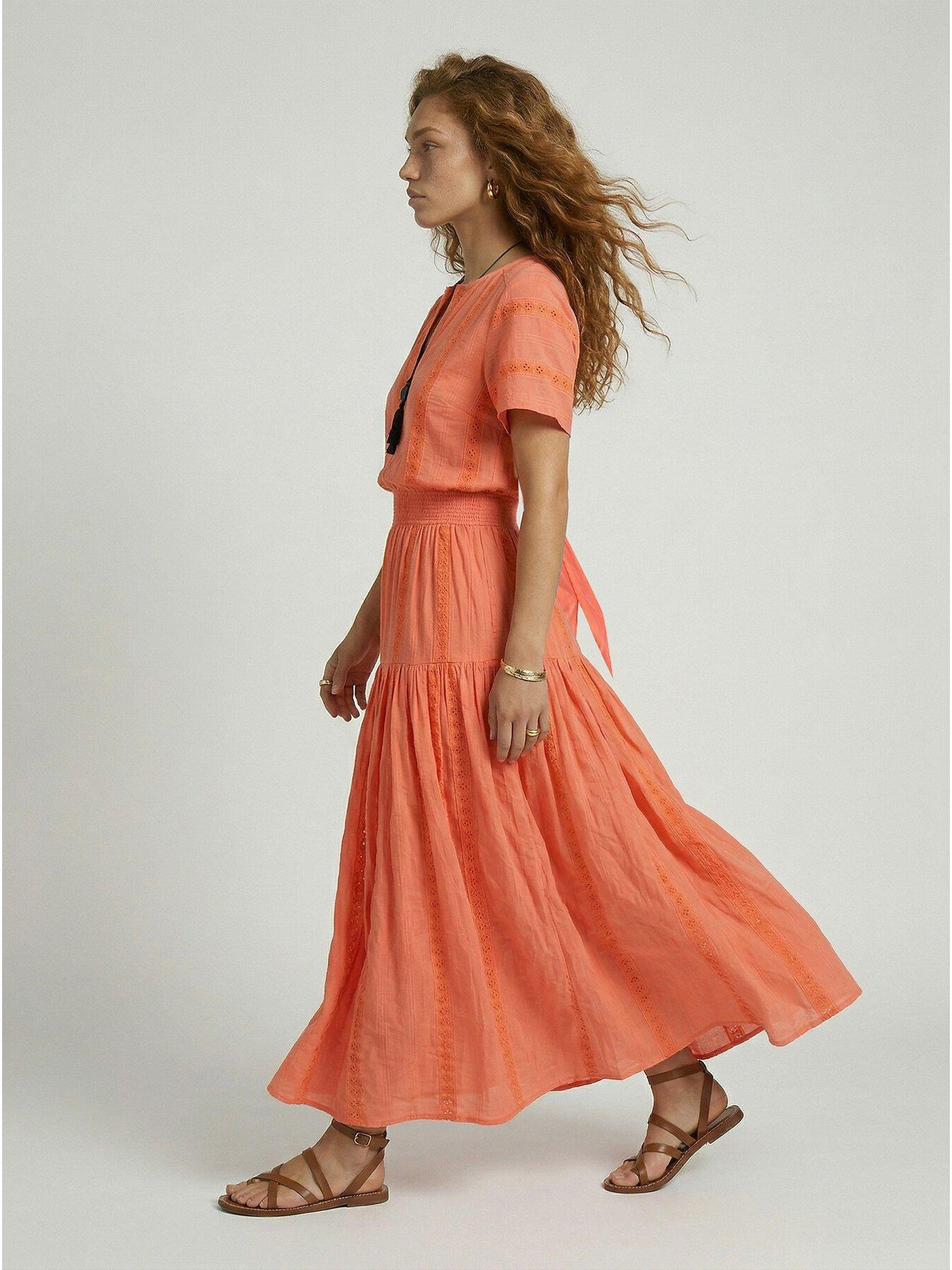 Image 3 of 4 of Raffya Candice Flutter Sleeve Maxi Dress In Orange