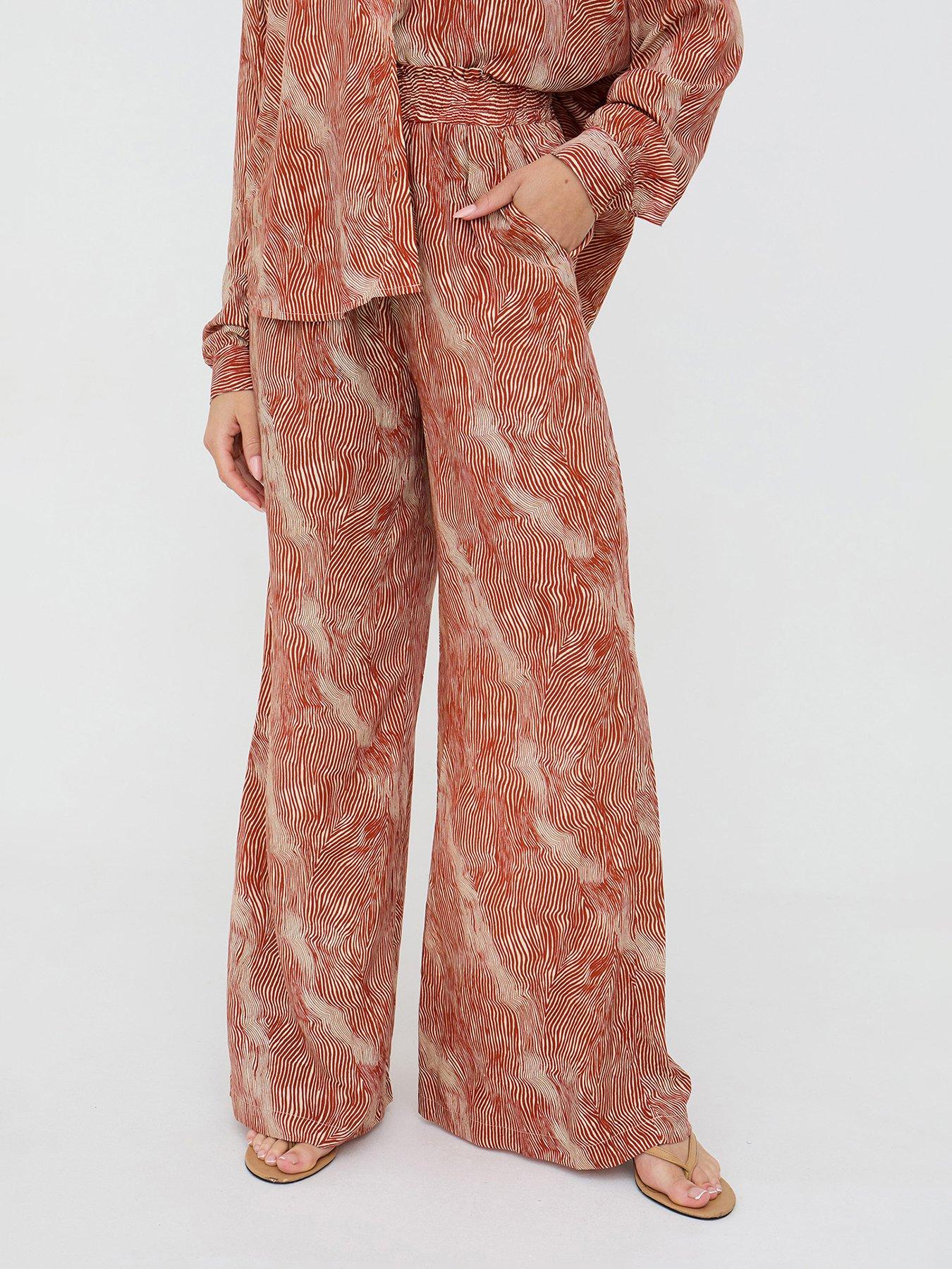 Raffya Ginger High Waist Tiger Print Trouser In Ginger Orange