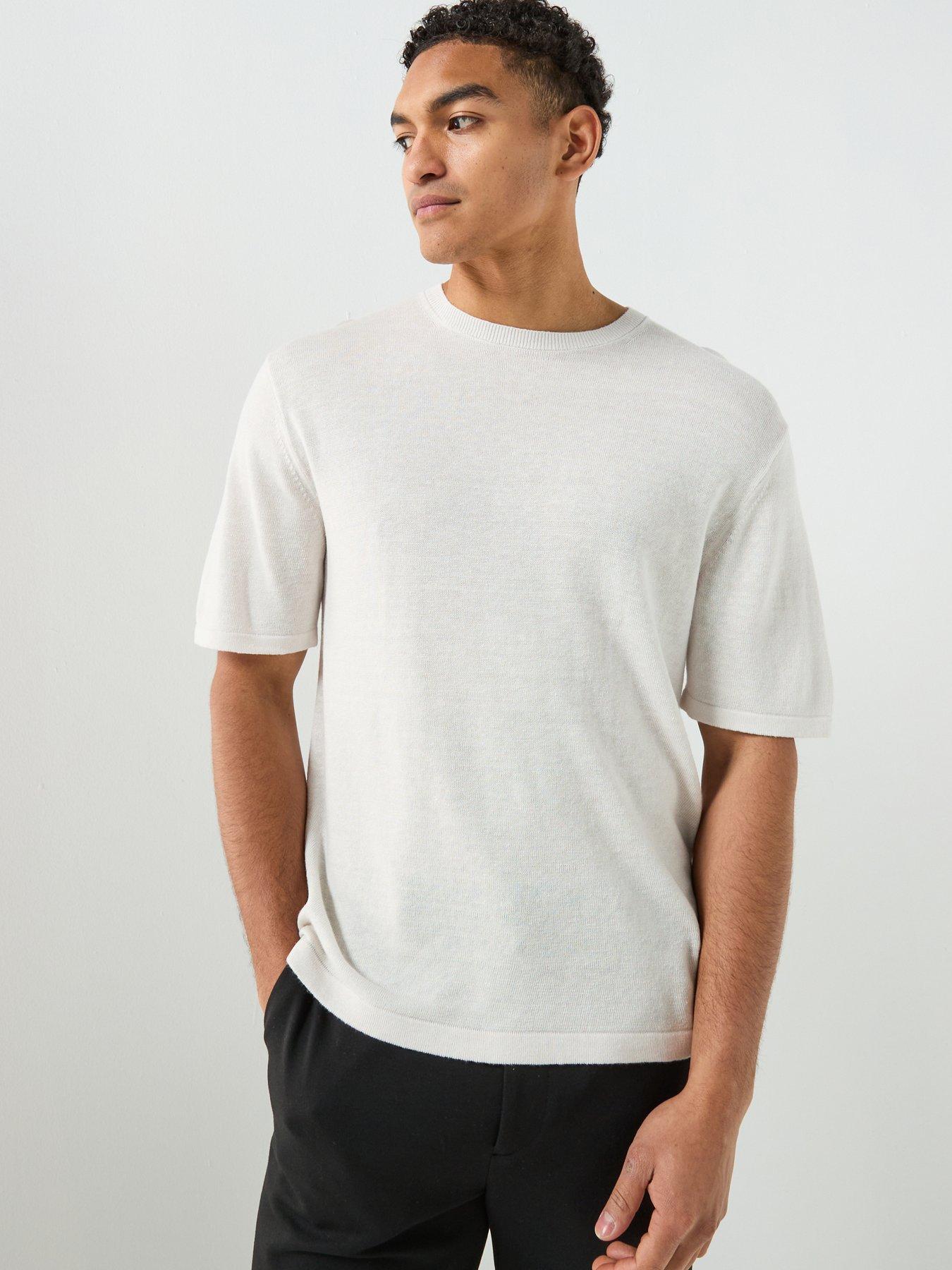 Calvin Klein Linen Viscose Blend Knitted T-Shirt - Off White