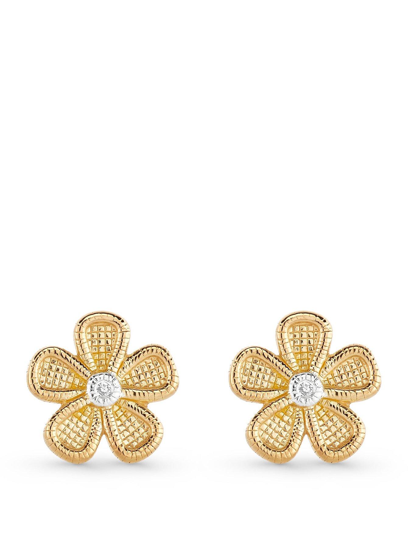 Beaverbrooks Beaverbrooks Yellow Gold Plated Diamond Flower Earrings