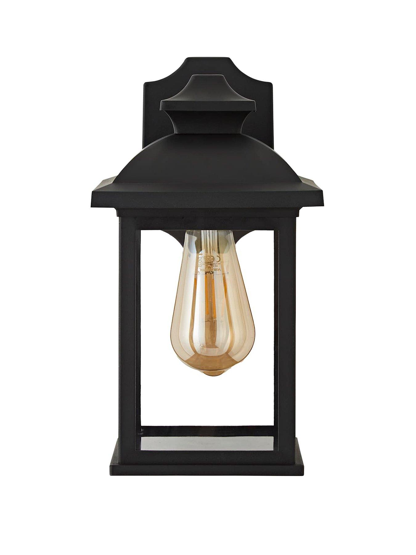 Image 2 of 5 of ValueLights Leo Matte Black Traditional Lantern IP44 Outdoor Wall Light