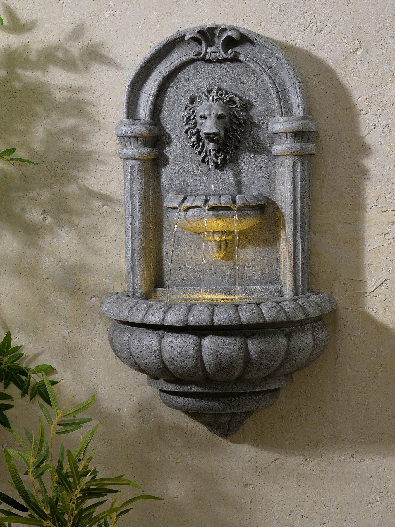 Teamson Home 32" Tiered Lion Head Stone LED Water Wall Fountain