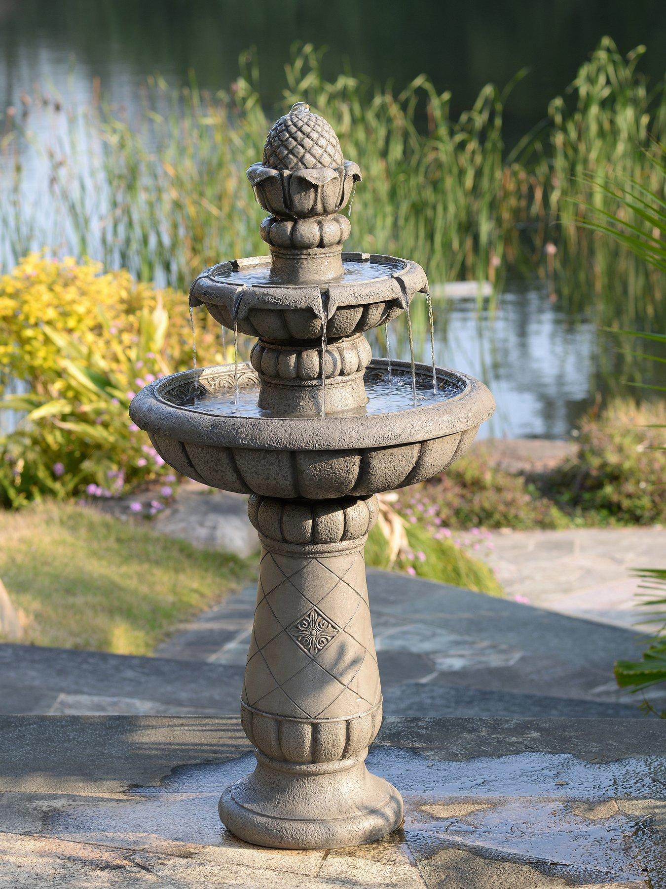 Teamson Home 39" Two-Tier Birdbath Water Fountain- Light Gray