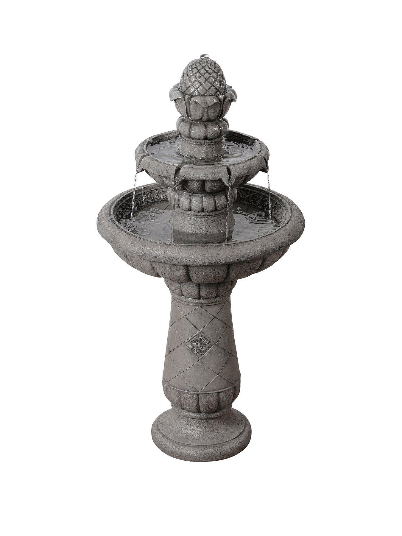 Image 2 of 7 of Teamson Home 39" Two-Tier Birdbath Water Fountain- Light Gray