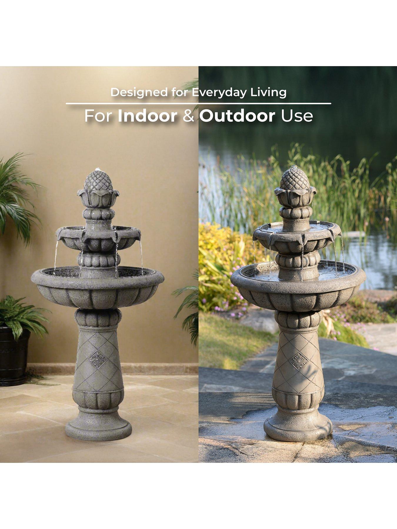 Image 3 of 7 of Teamson Home 39" Two-Tier Birdbath Water Fountain- Light Gray