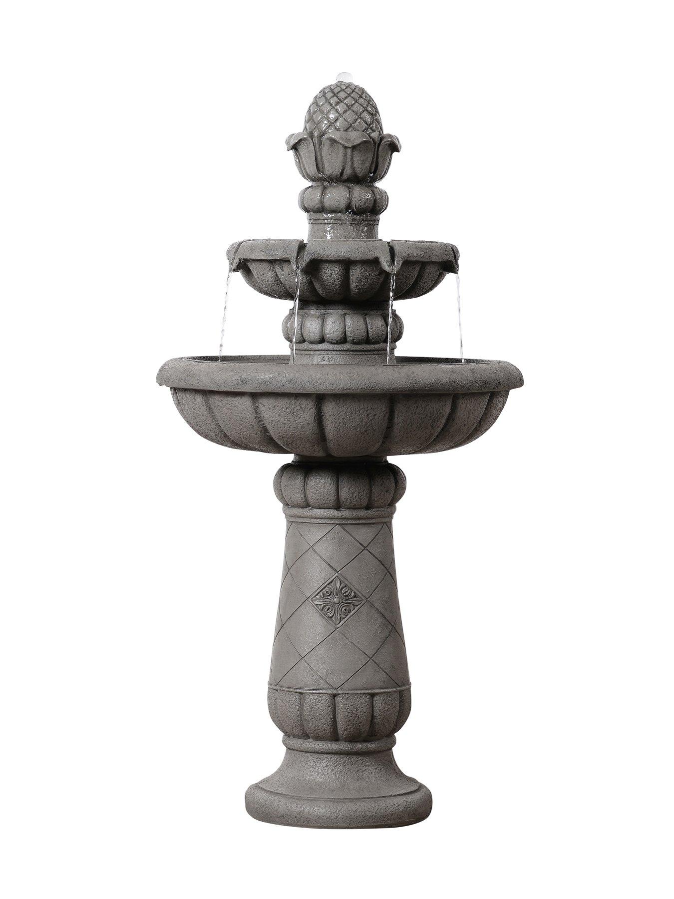 Image 4 of 7 of Teamson Home 39" Two-Tier Birdbath Water Fountain- Light Gray
