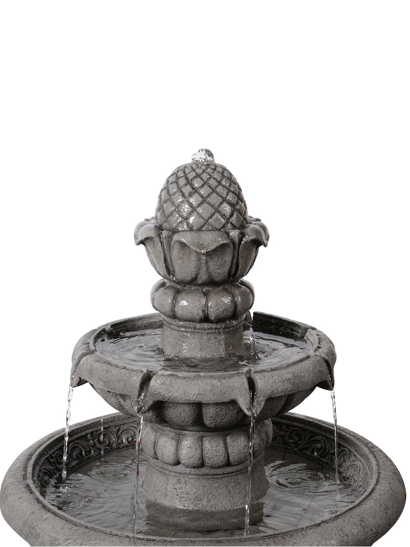 Image 5 of 7 of Teamson Home 39" Two-Tier Birdbath Water Fountain- Light Gray