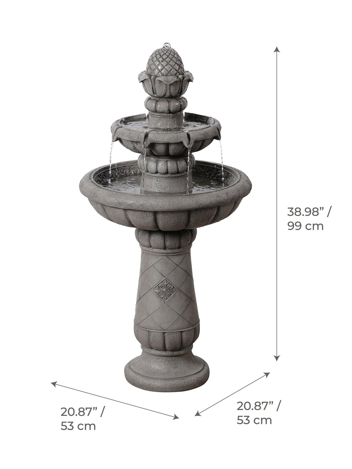Image 6 of 7 of Teamson Home 39" Two-Tier Birdbath Water Fountain- Light Gray