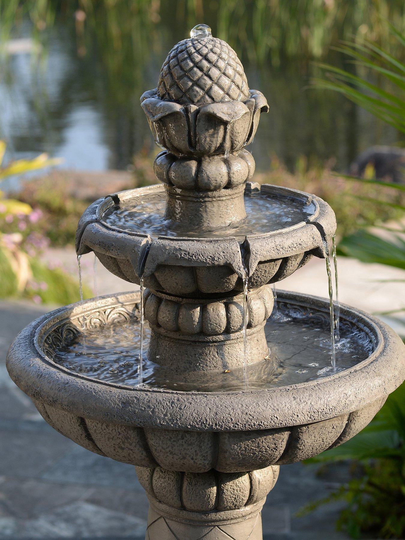 Image 7 of 7 of Teamson Home 39" Two-Tier Birdbath Water Fountain- Light Gray