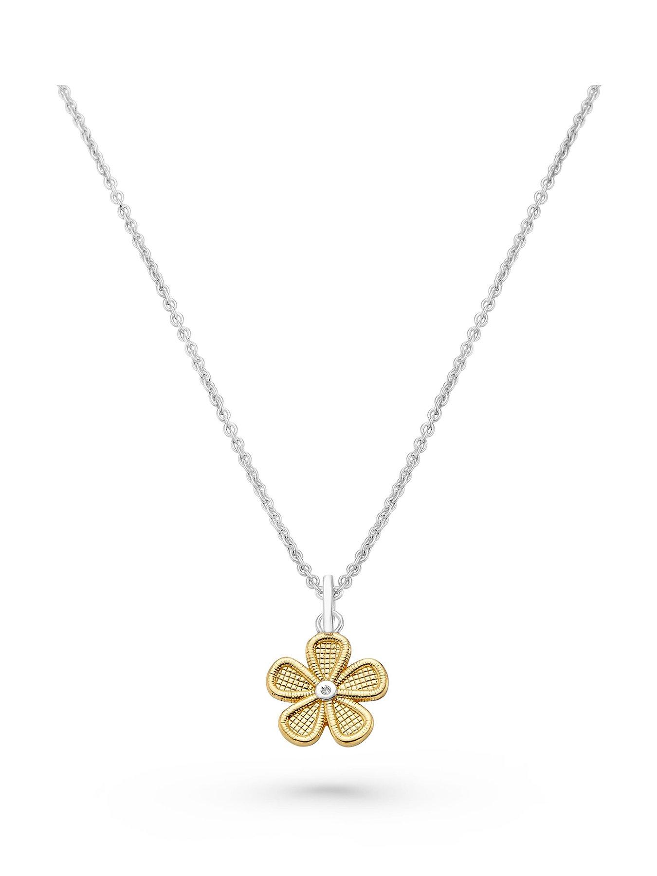 Beaverbrooks Beaverbrooks Silver and Yellow Gold Plated Diamond Flower Pendant