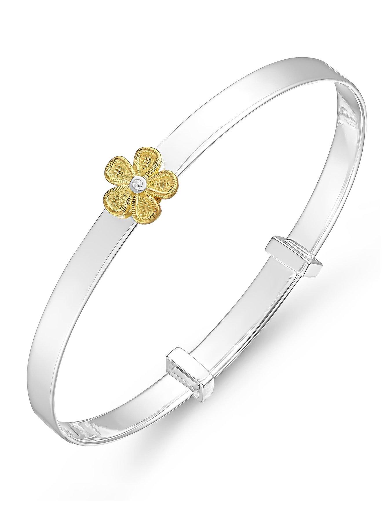 Beaverbrooks Beaverbrooks Sterling Silver Yellow Gold Plated Diamond Flower Bangle