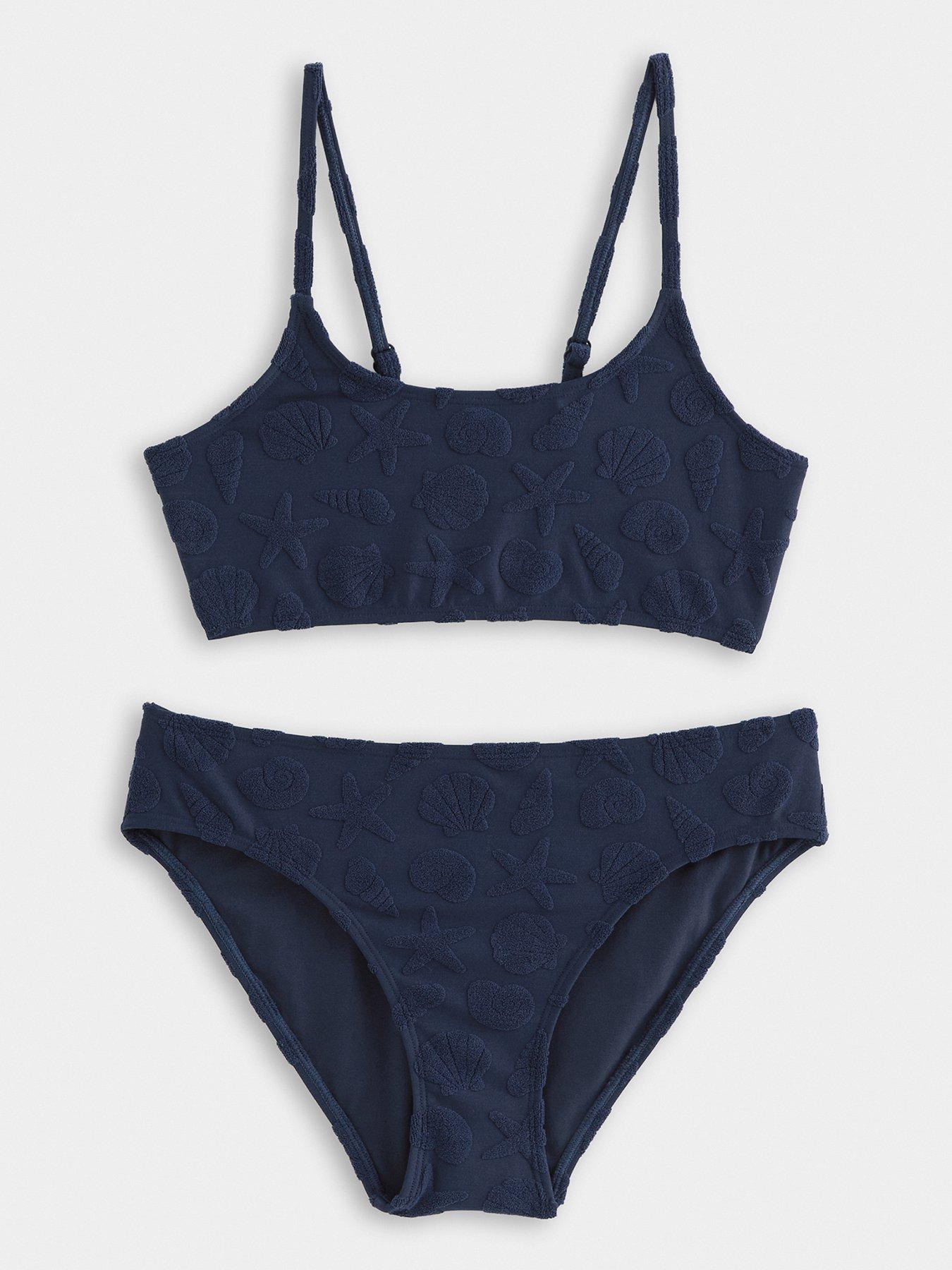 New Look 915 Girls Towelling Bikini Crop Top And Bikini Bottoms - Navy