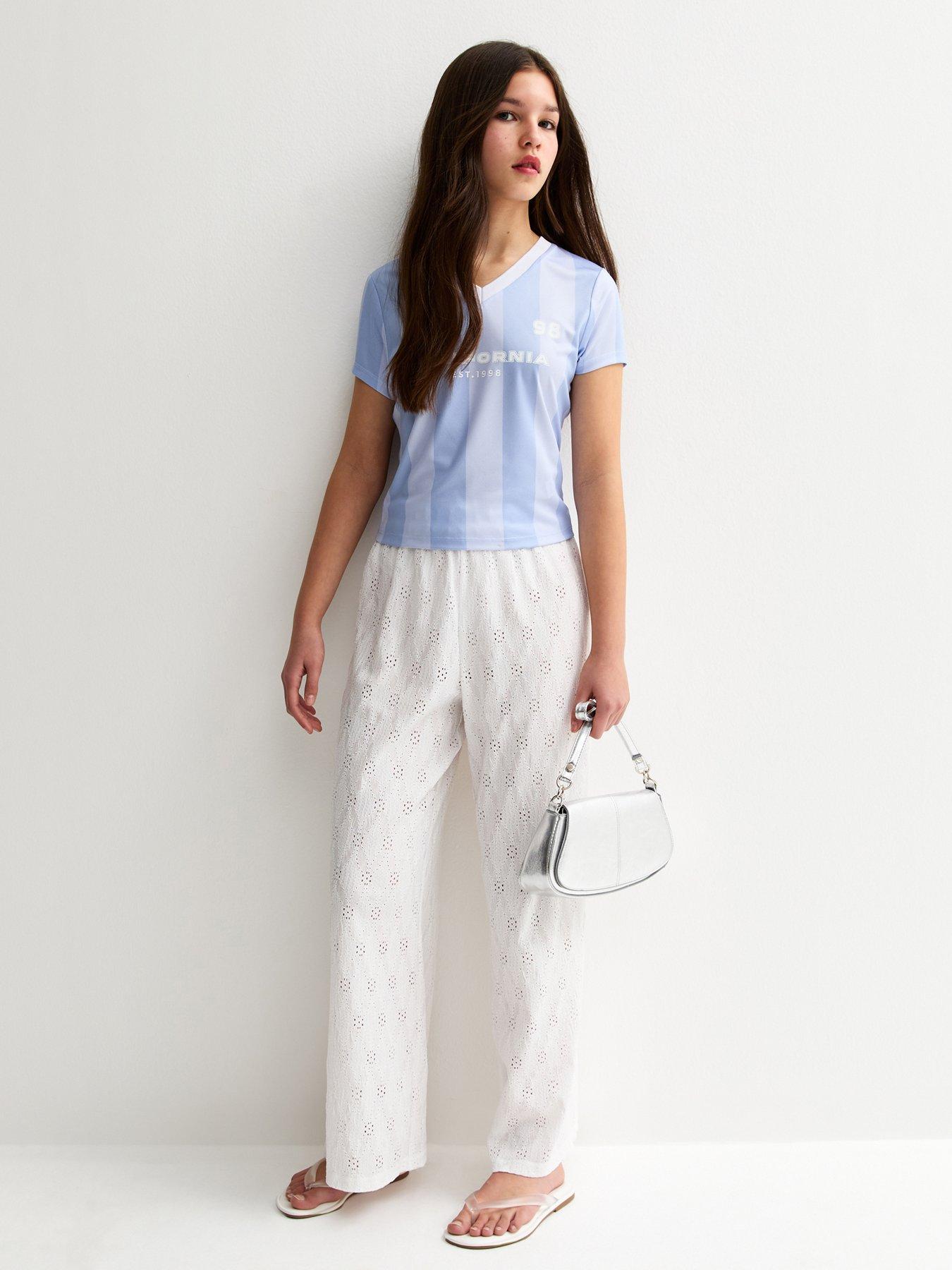 New Look 915 Girls Broderie Anglaise Wide Leg Trousers - White