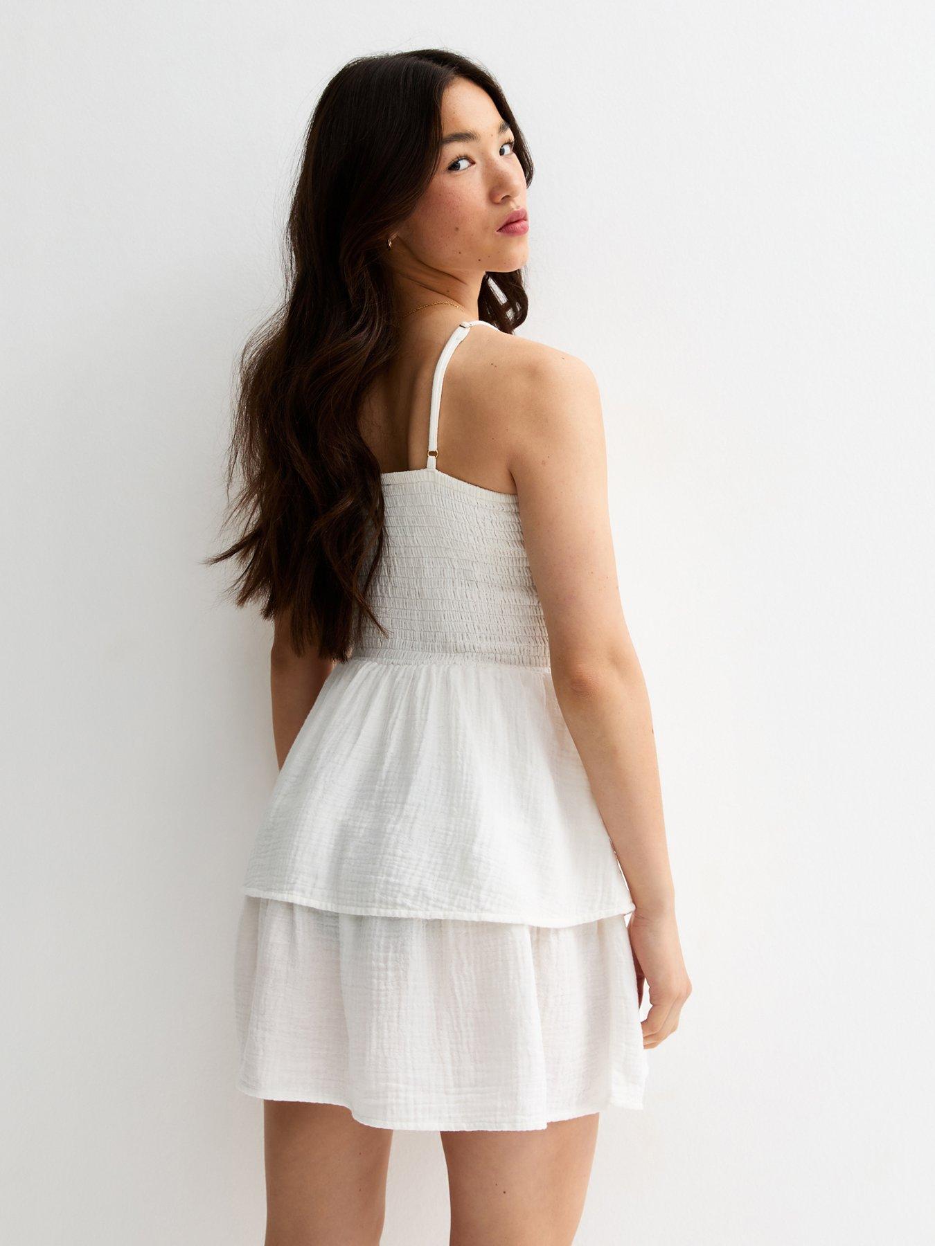 Image 2 of 5 of New Look 915 Girls Shirred Tiered Dress - White
