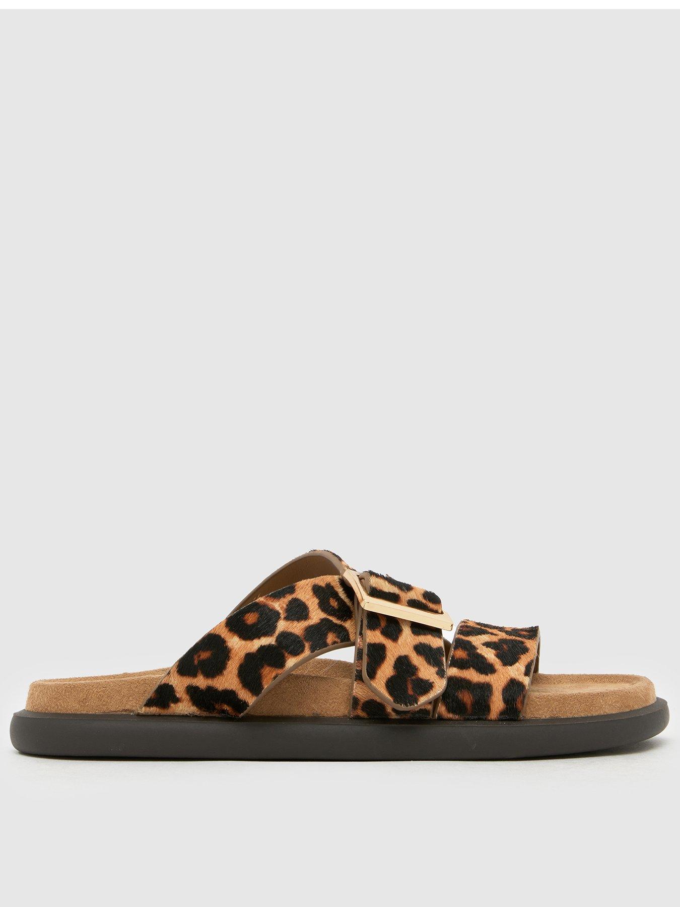 Schuh Tear Cow Hair Buckle Footbed Sandal - Animal Print
