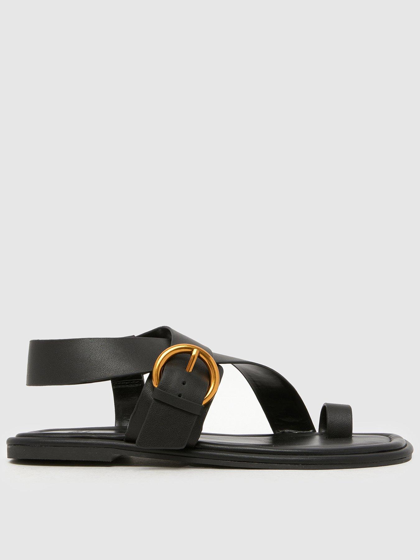Image 1 of 4 of Schuh Ec Tanvi Leather Toe Loop Sandal - Black