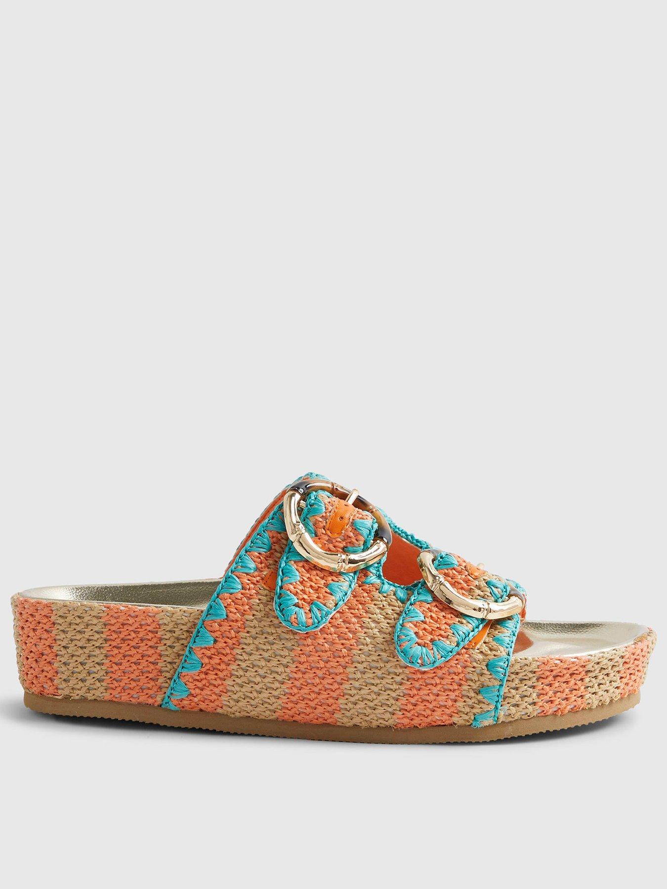 Image 2 of 6 of River Island Aqua Stripe Footbed Sandal - Orange