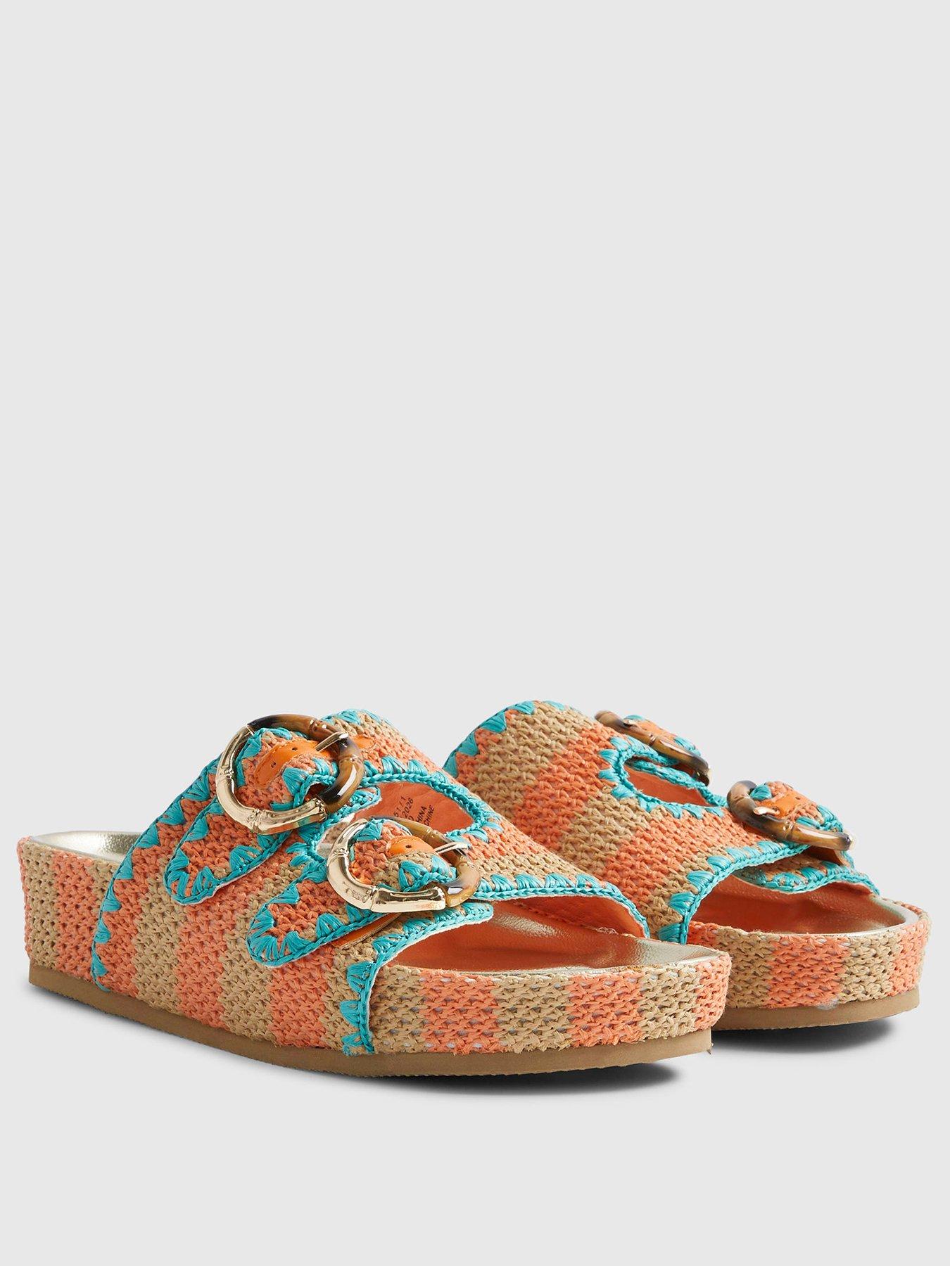 Image 3 of 6 of River Island Aqua Stripe Footbed Sandal - Orange