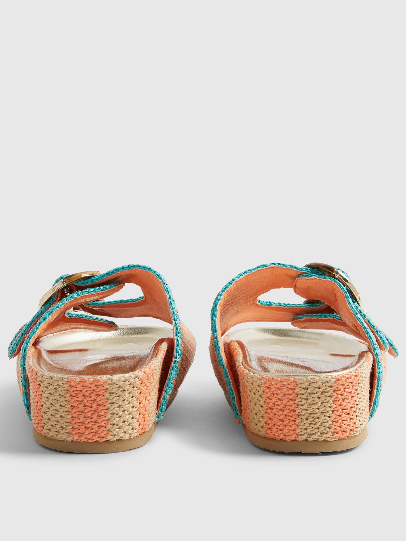 Image 4 of 6 of River Island Aqua Stripe Footbed Sandal - Orange