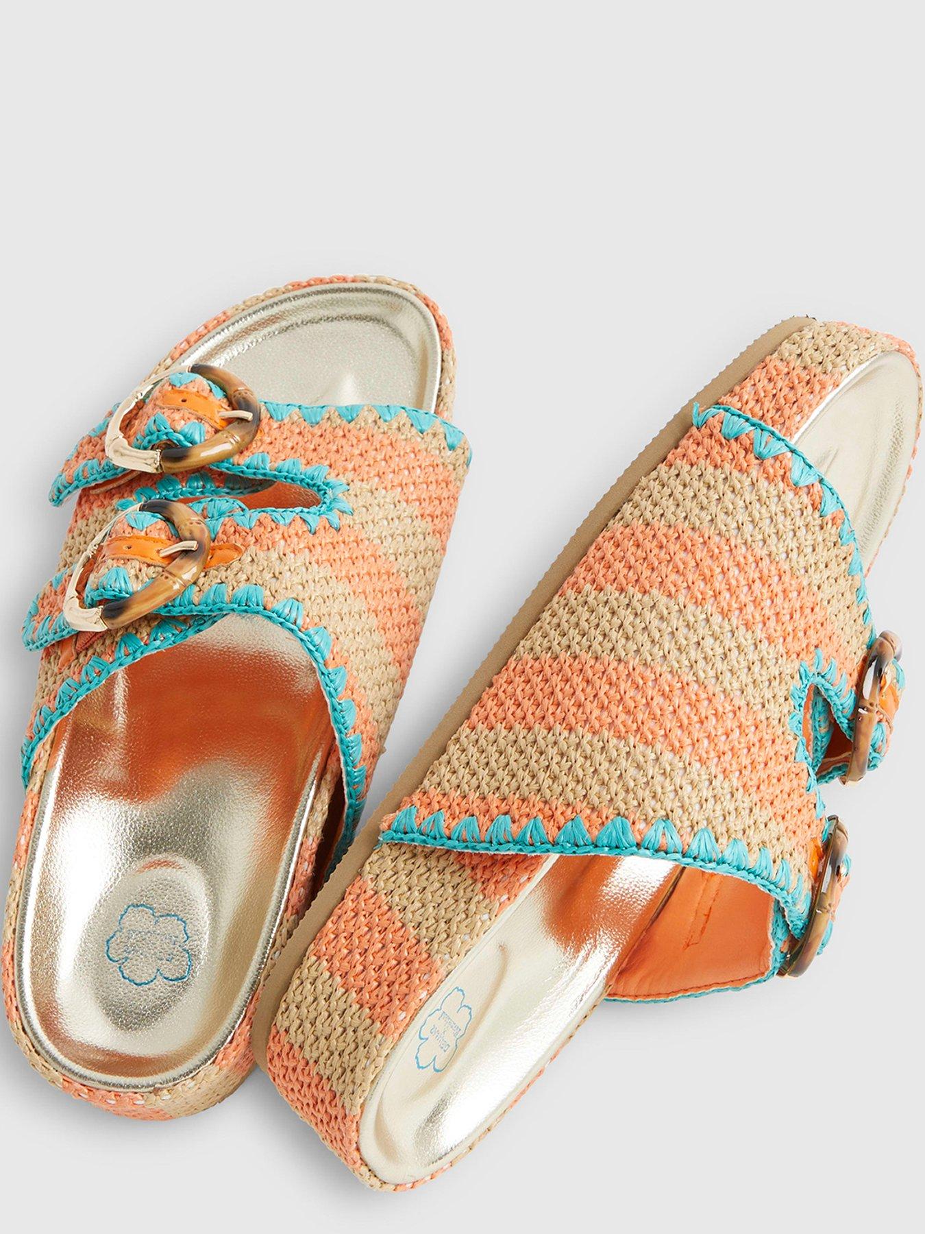Image 5 of 6 of River Island Aqua Stripe Footbed Sandal - Orange