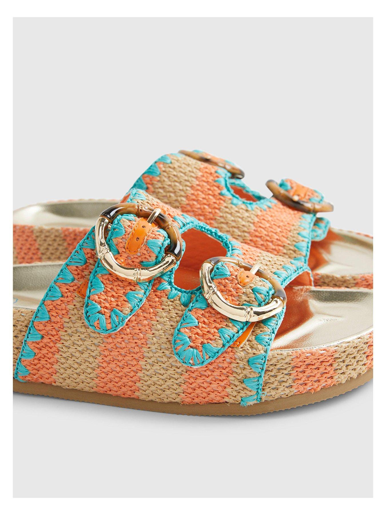 Image 6 of 6 of River Island Aqua Stripe Footbed Sandal - Orange