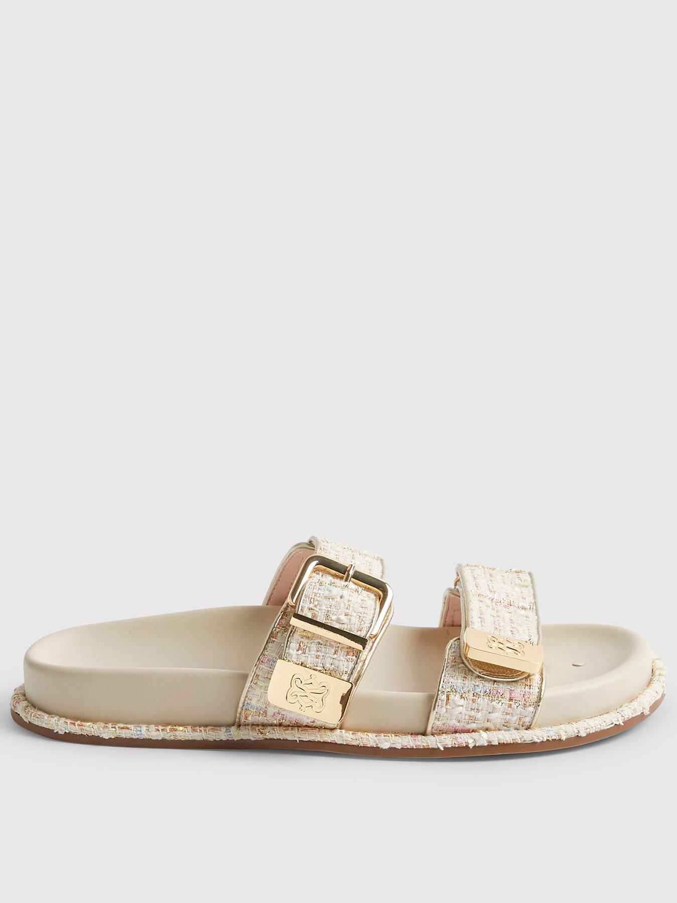 Image 2 of 6 of River Island Boucle Footbed Sandal - Cream