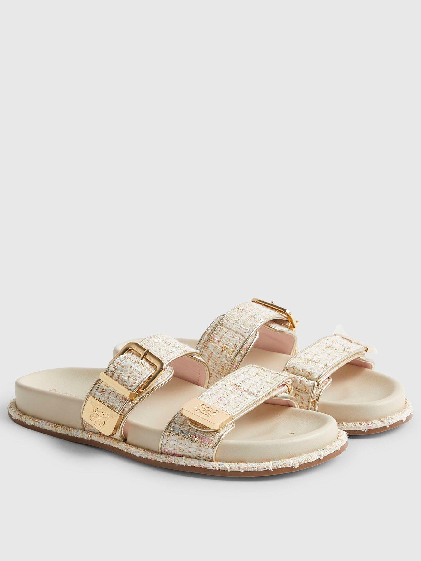 Image 3 of 6 of River Island Boucle Footbed Sandal - Cream