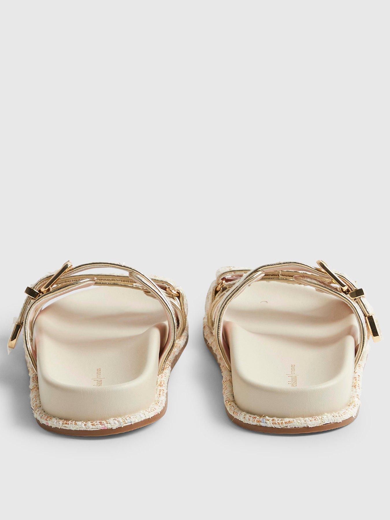 Image 4 of 6 of River Island Boucle Footbed Sandal - Cream