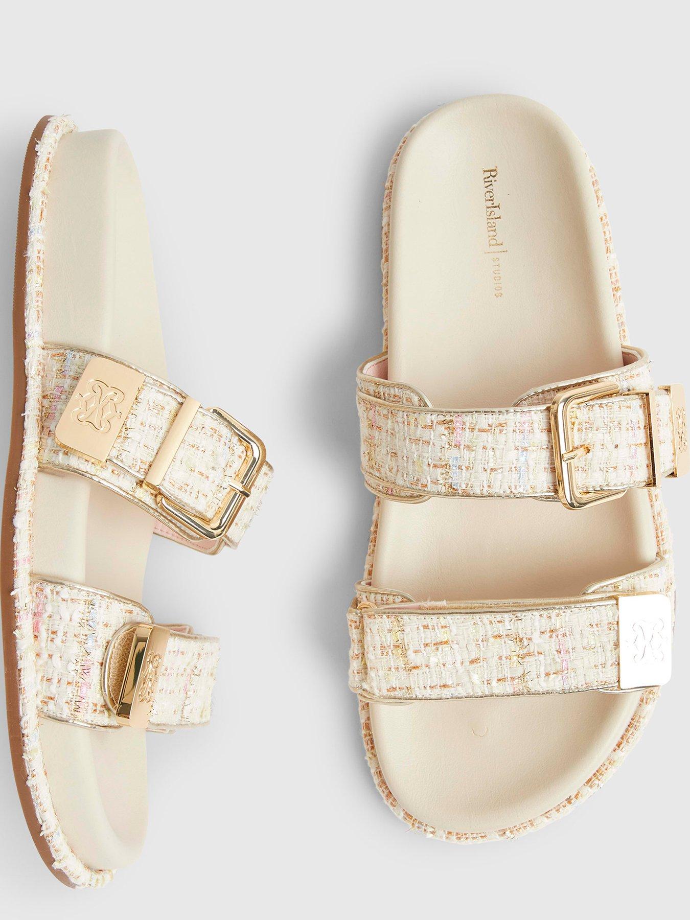 Image 5 of 6 of River Island Boucle Footbed Sandal - Cream