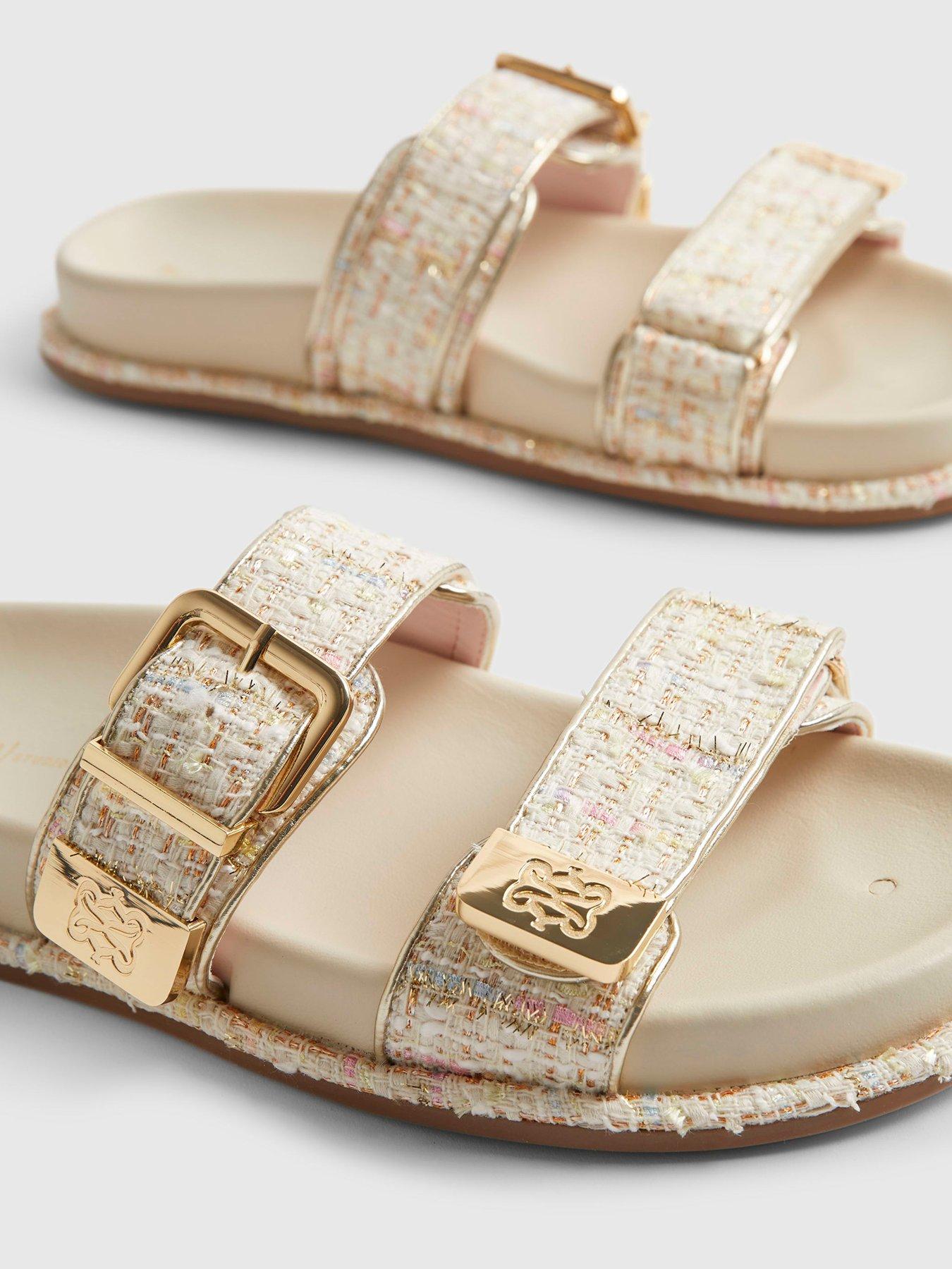 Image 6 of 6 of River Island Boucle Footbed Sandal - Cream
