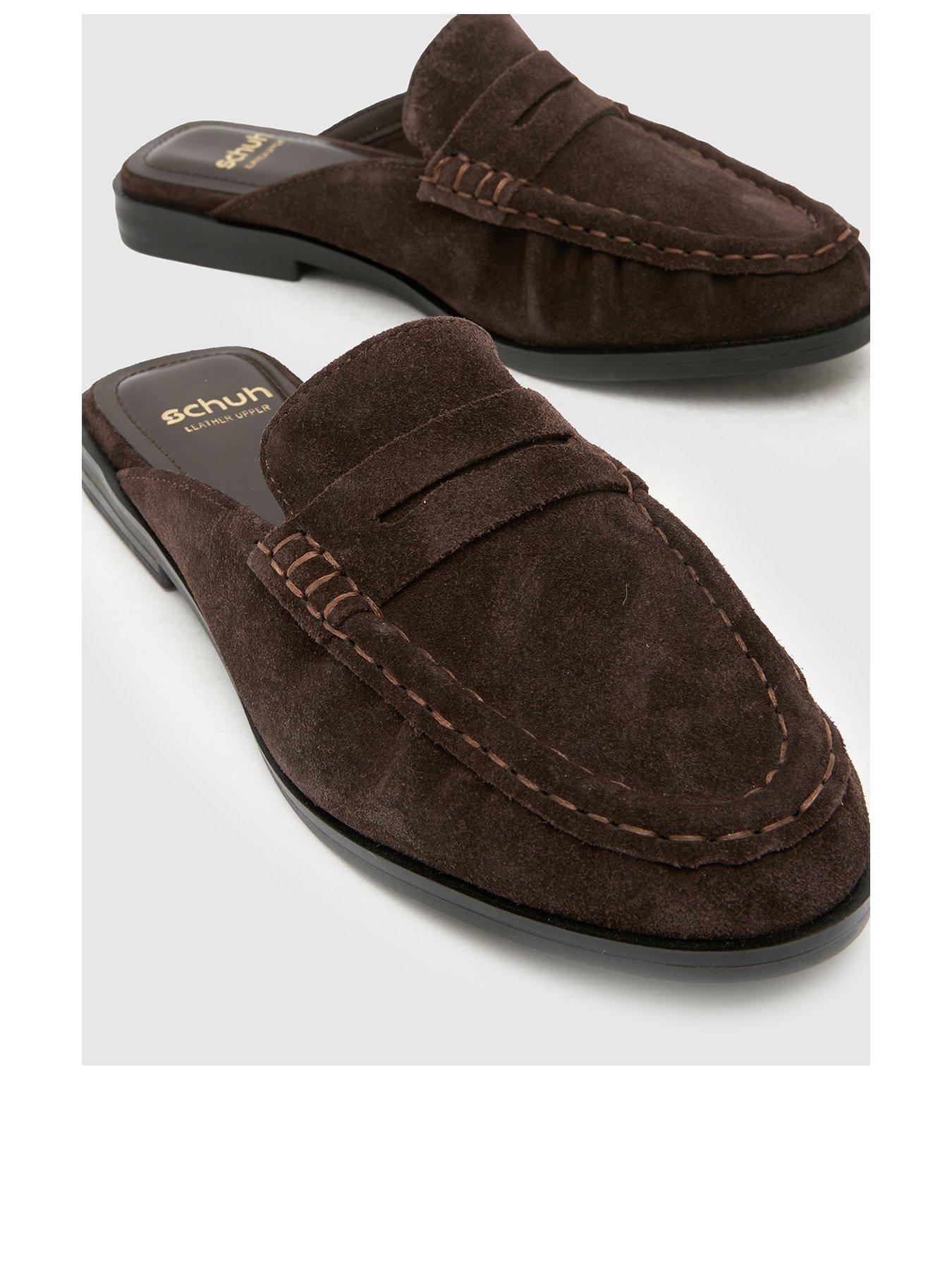 Image 3 of 4 of Schuh Leeds Leather Backless Loafers - Brown