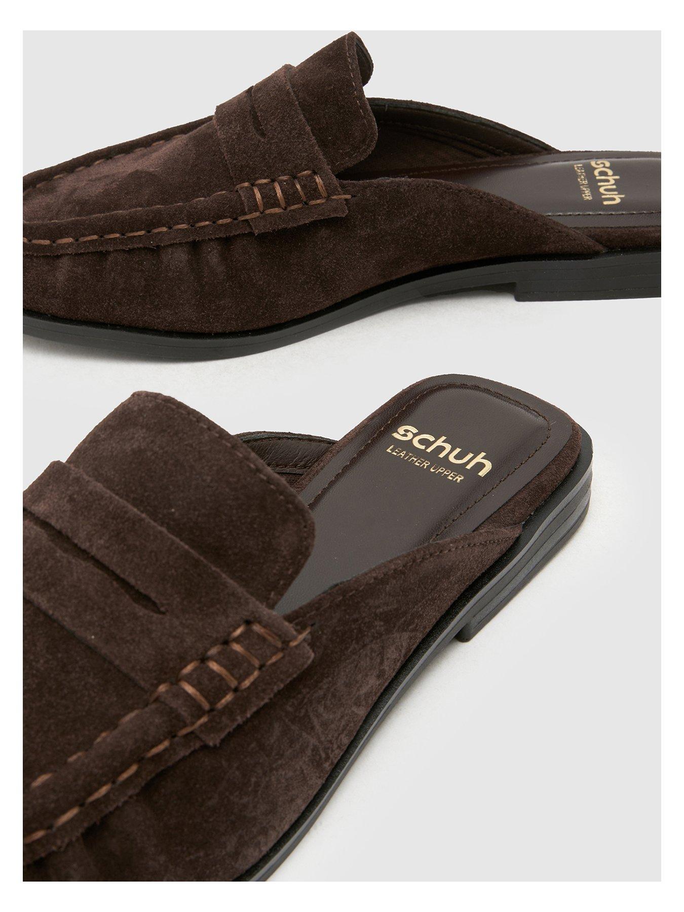 Image 4 of 4 of Schuh Leeds Leather Backless Loafers - Brown