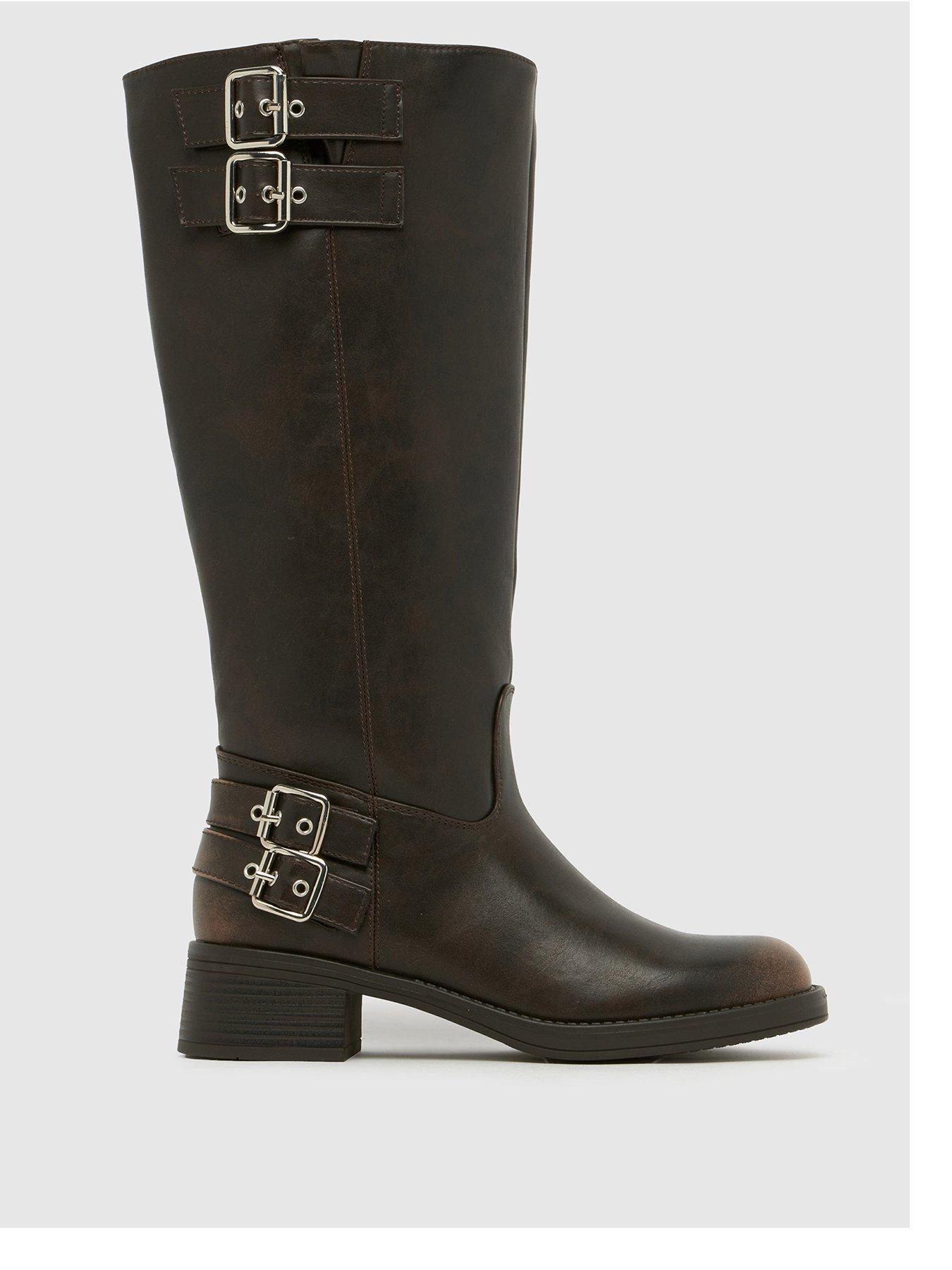  image of schuh-disk-buckle-biker-boot-brown-pu
