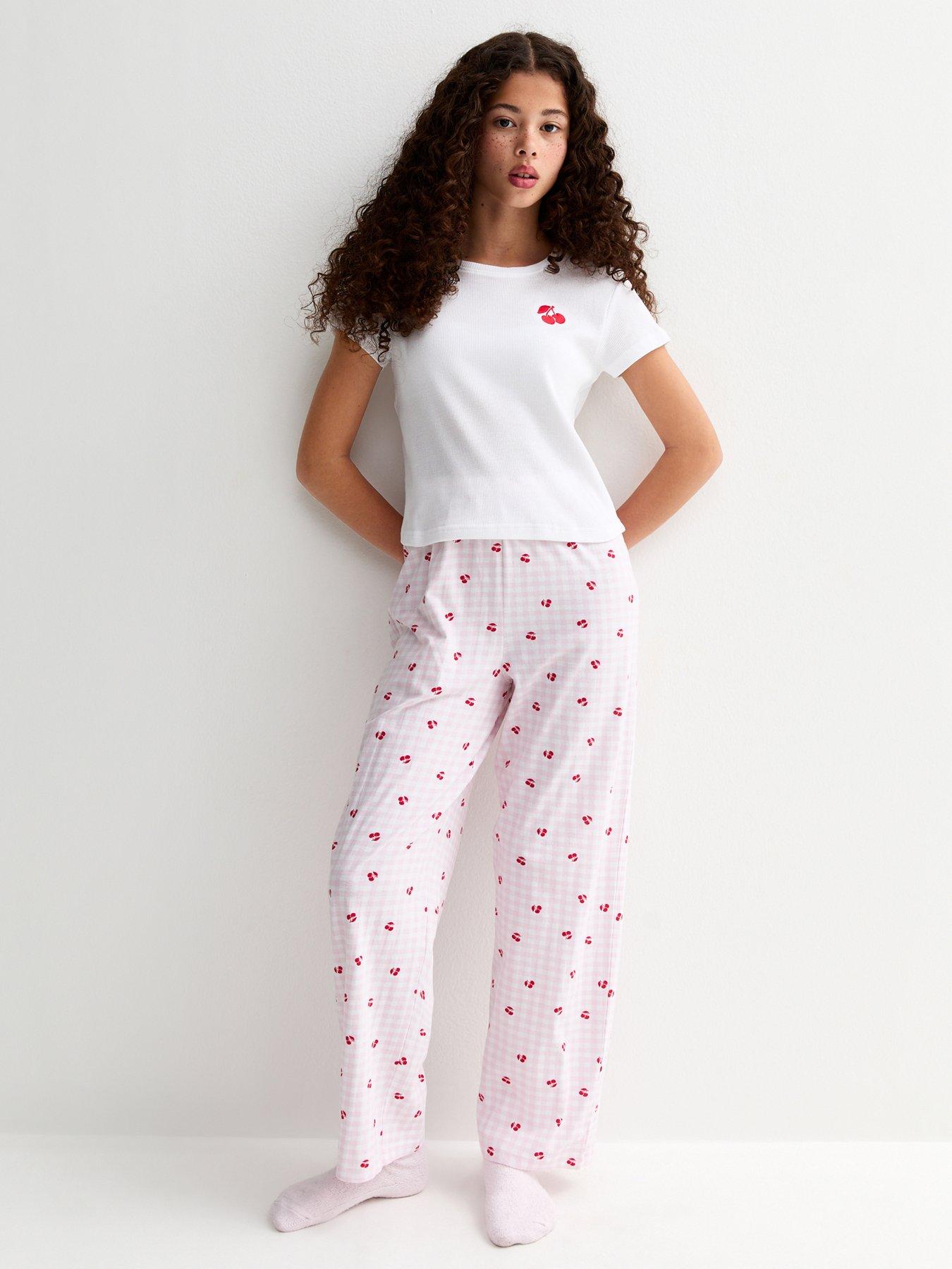 Image 1 of 5 of New Look 915 Girls Cherry Embroidered Pyjama Set - Light Pink