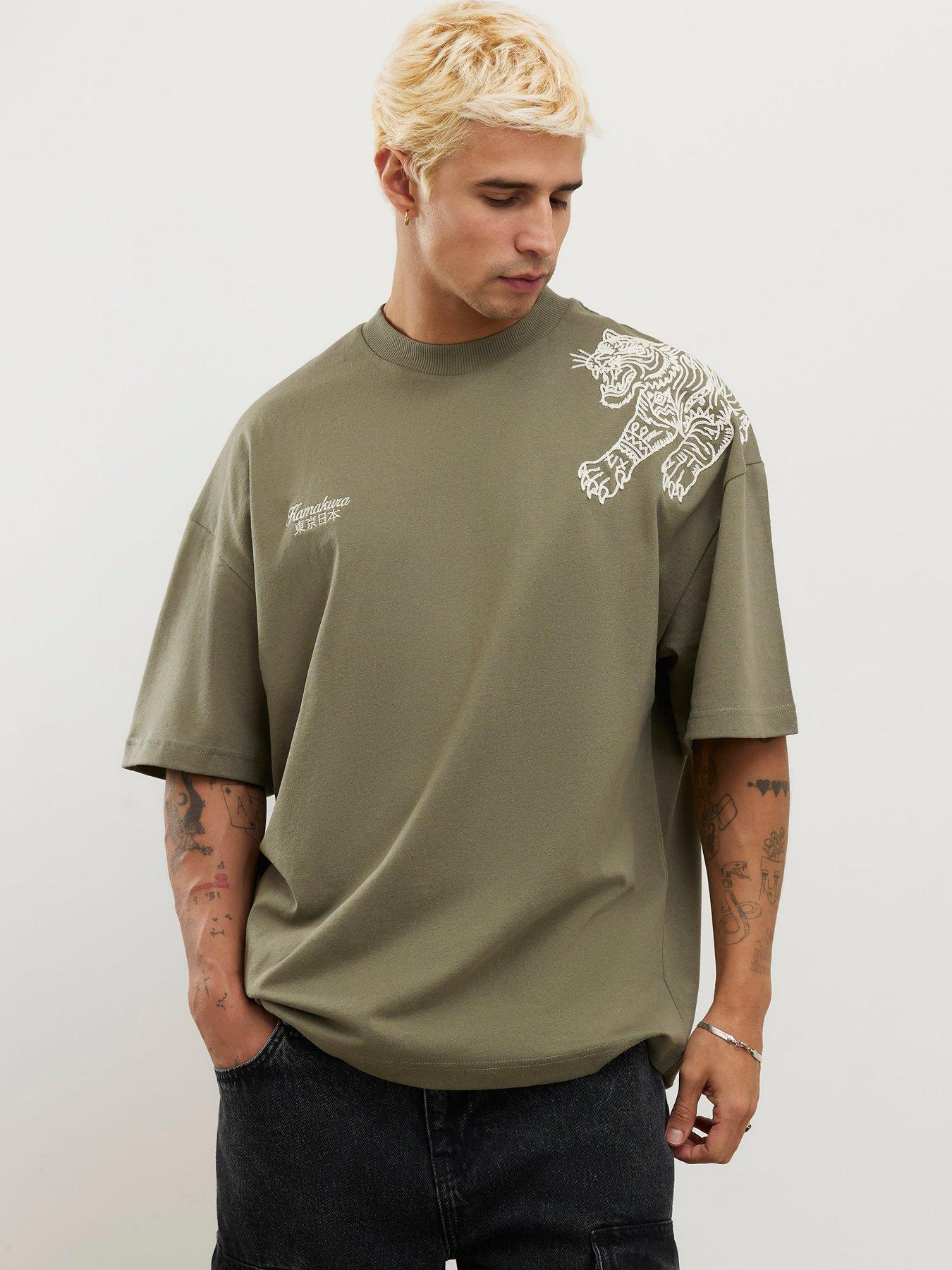 River Island Short Sleeve Tiger Roping T-Shirt - Green