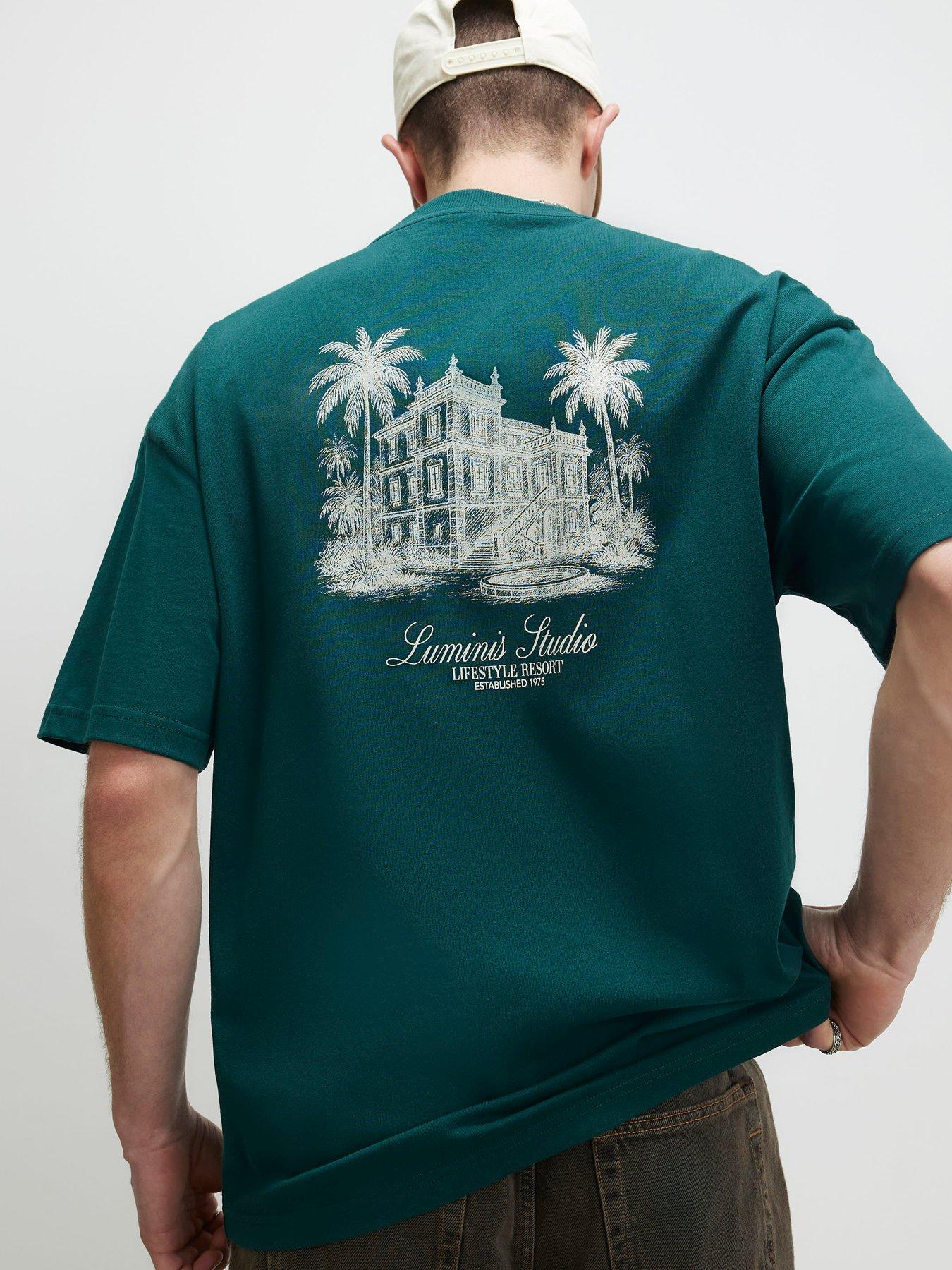 River Island Hotel Resort Sketch Graphic T-Shirt - Green