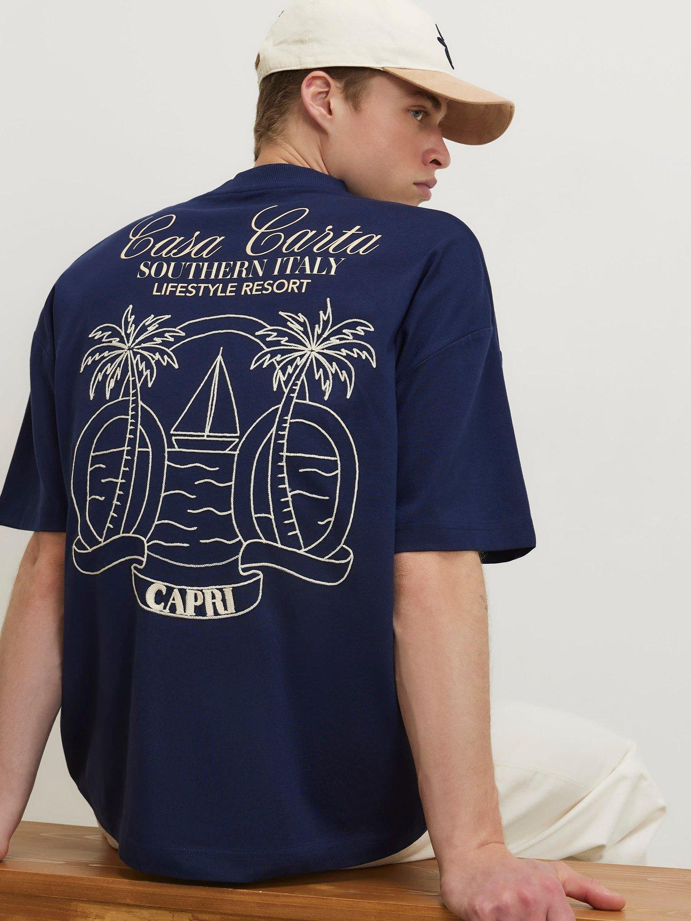 River Island Casa Carta Capri Graphic T-Shirt - Navy