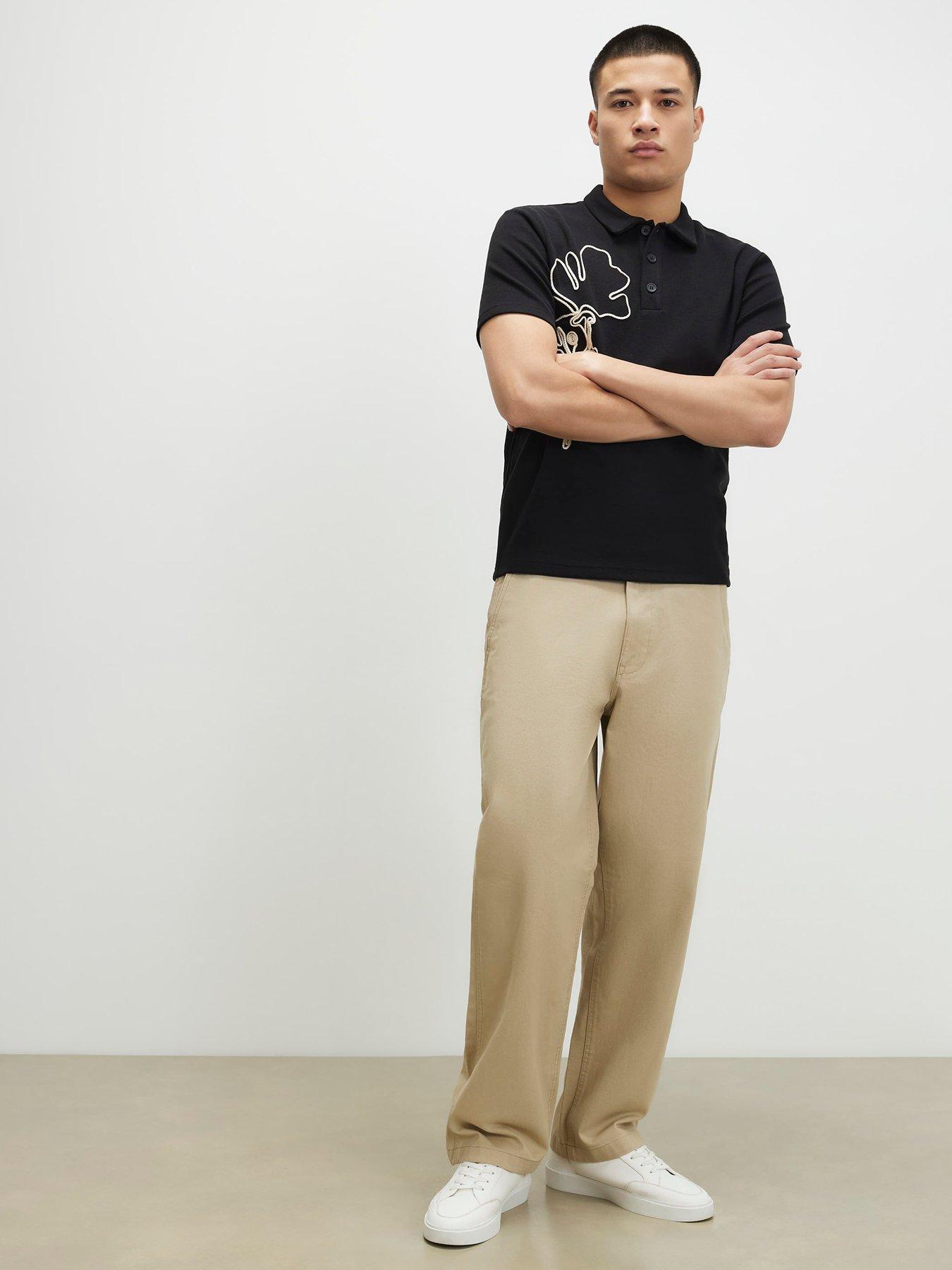 Image 3 of 6 of River Island Slim Flower Roping Polo Shirt - Black