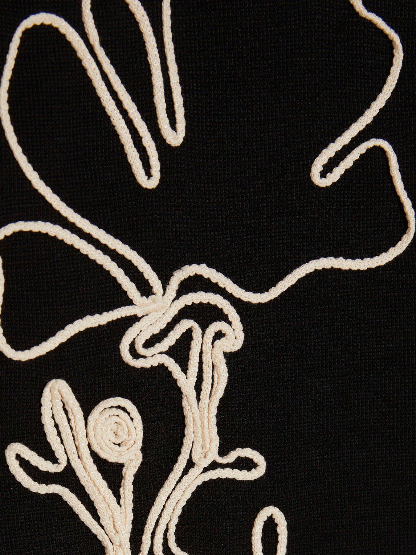 Image 6 of 6 of River Island Slim Flower Roping Polo Shirt - Black