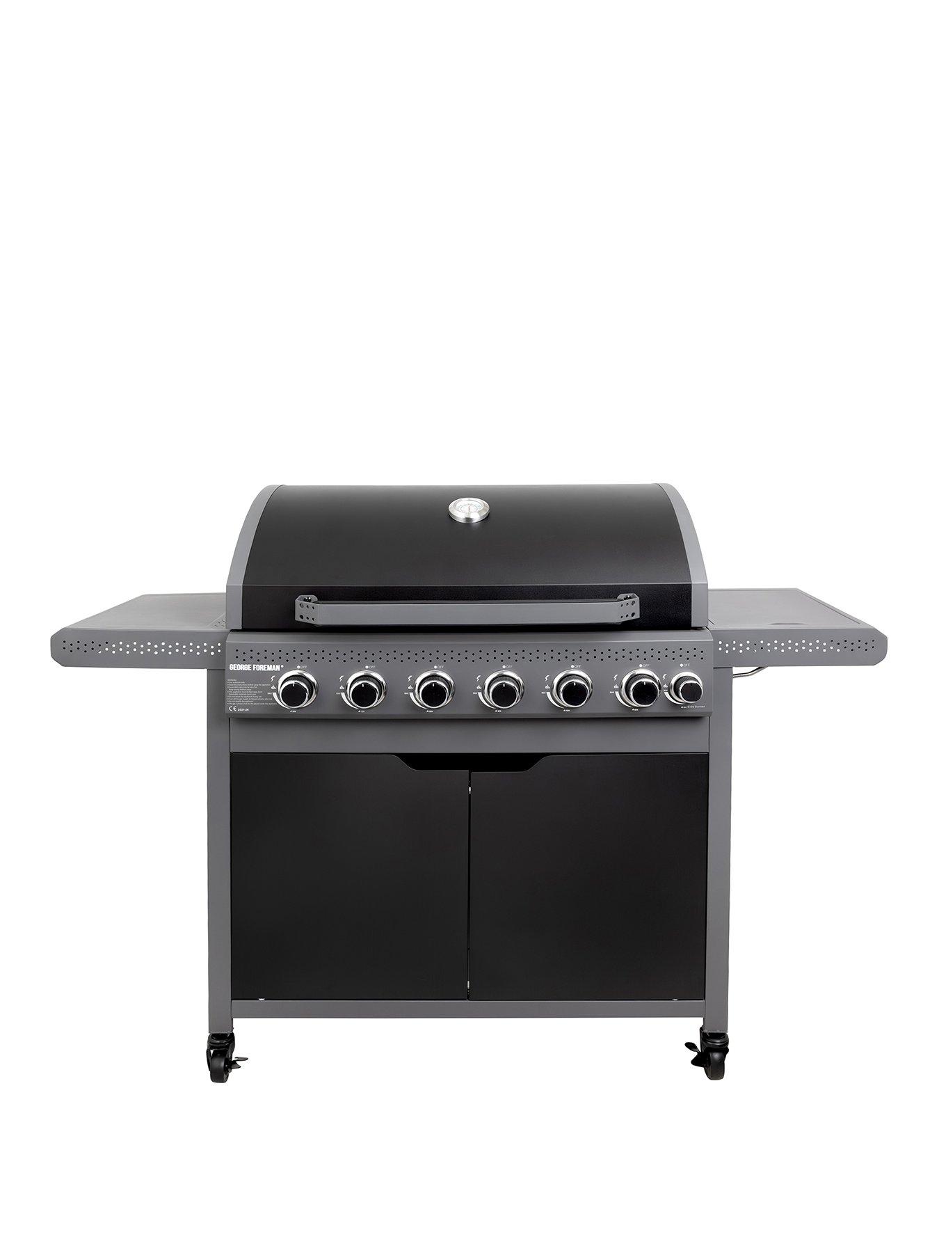 George Foreman Black 6 Burner Gas BBQ with Side Burner