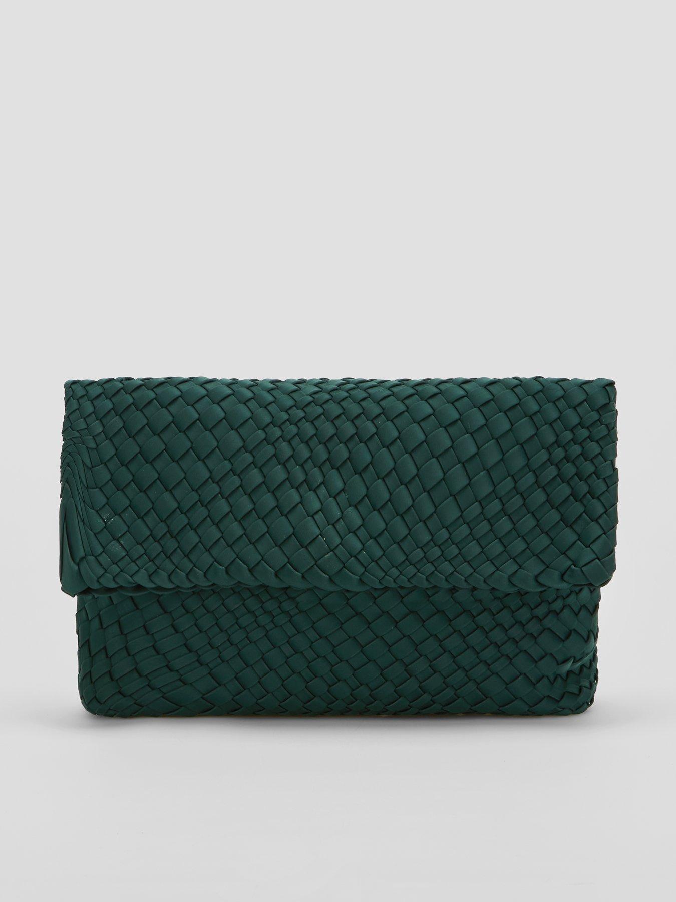 The Very Collection Woven Fold Over Clutch Bag - Green