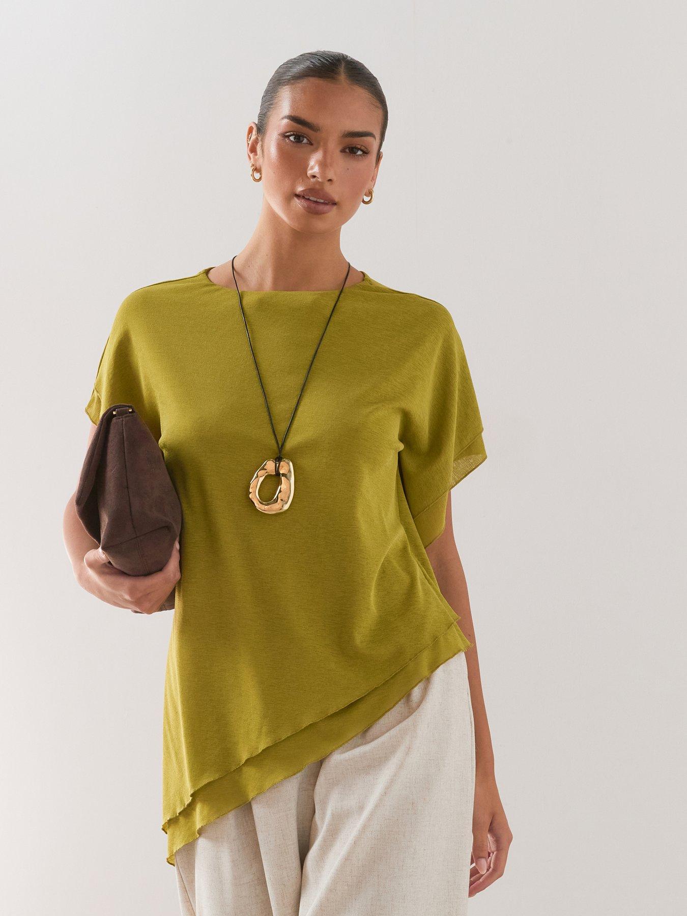 The Very Collection Asymmetric Draped Top - Green