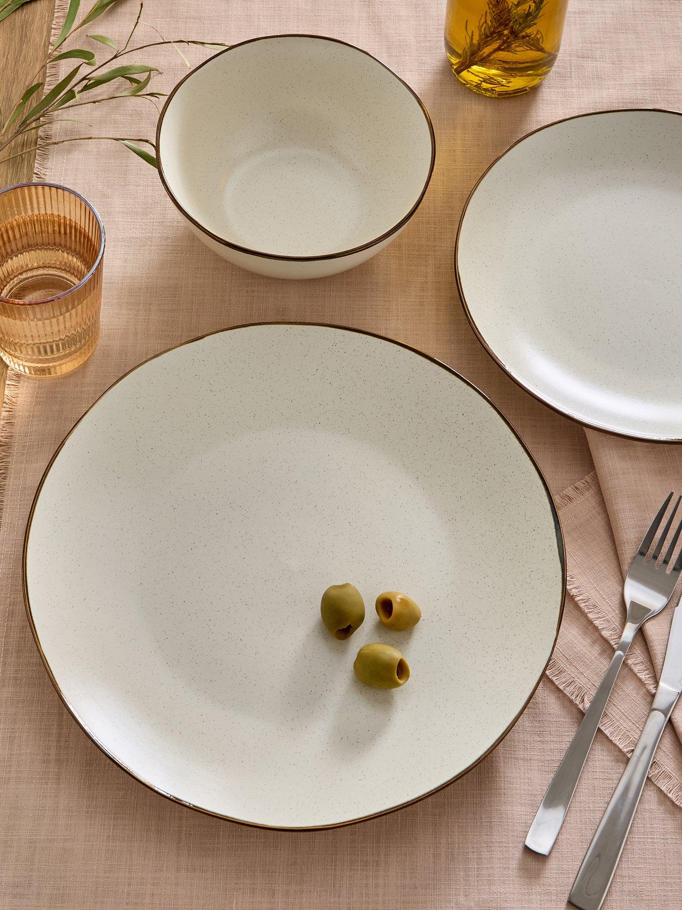 Michelle Keegan Home Michelle Keegan 12 Piece Dinner Set - Speckle Cream Glaze With Brown Reactive Rim