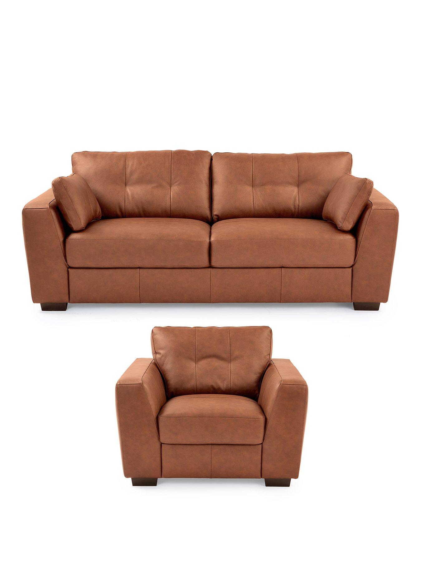 The Very Collection Arden 3 Seater Leather Sofa + Chair