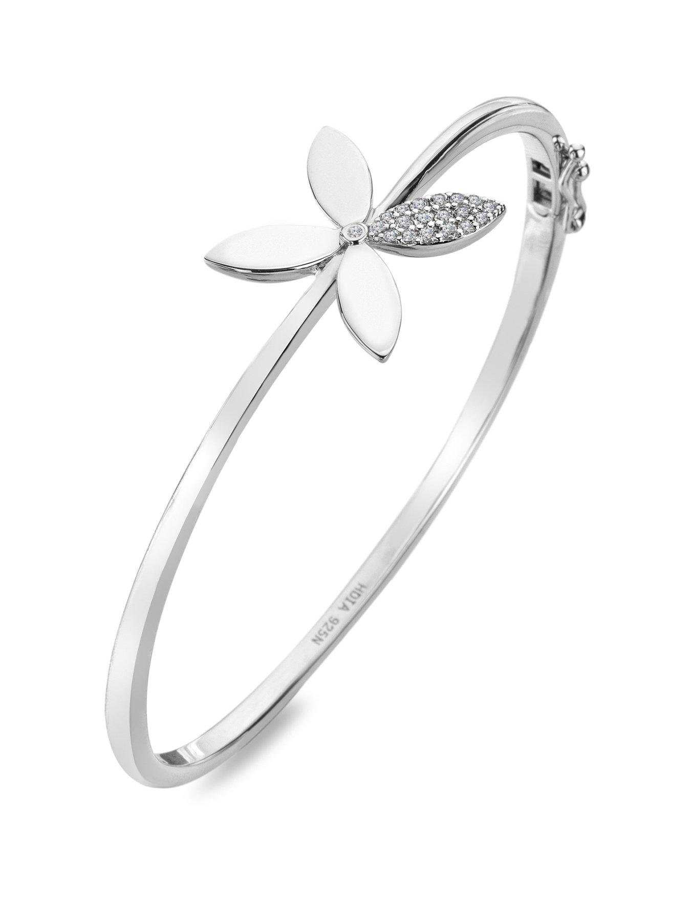 front image of hot-diamonds-cross-flower-bangle